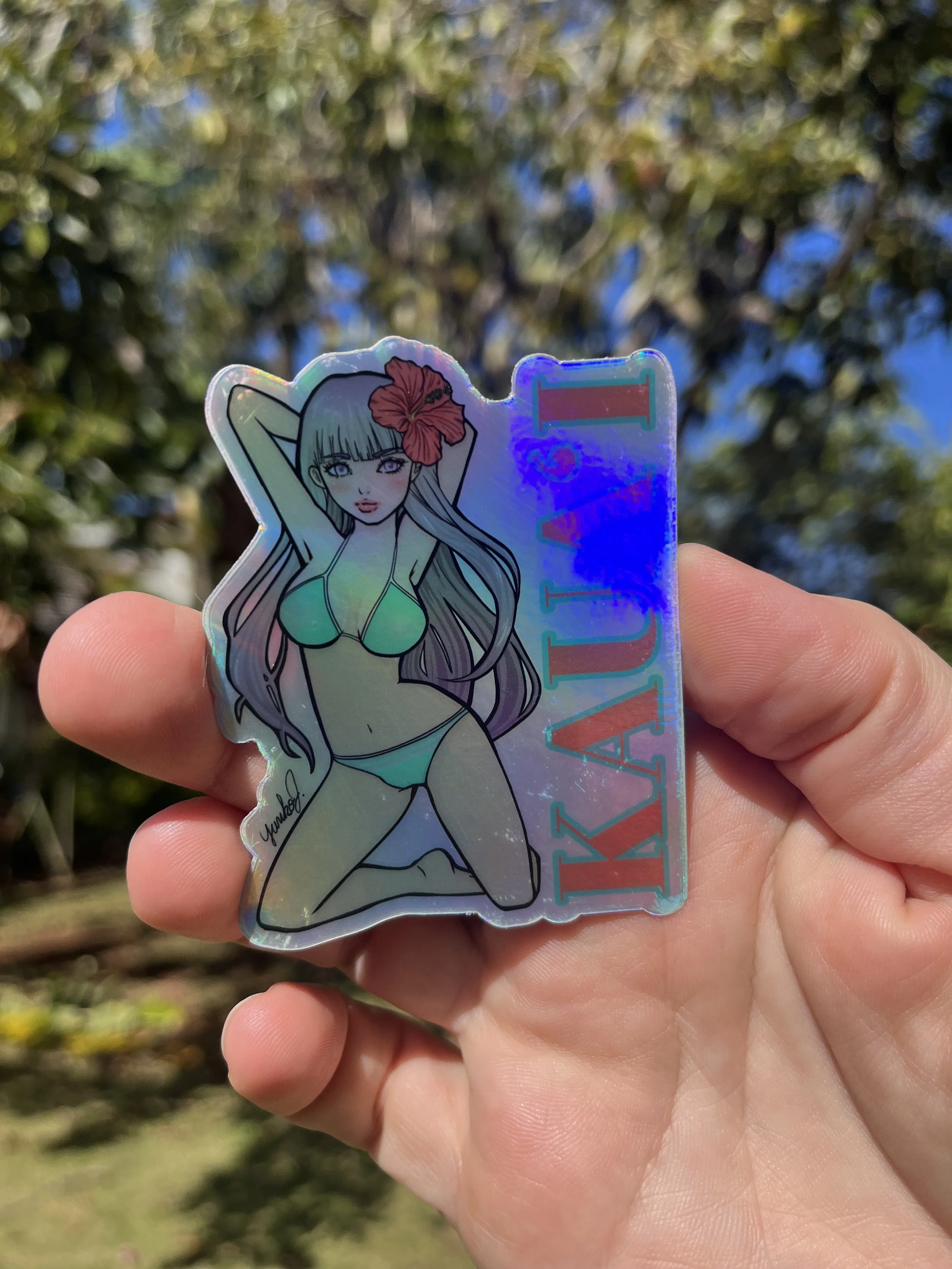 Kauai Bikini Girl Holographic Sticker - Kauai