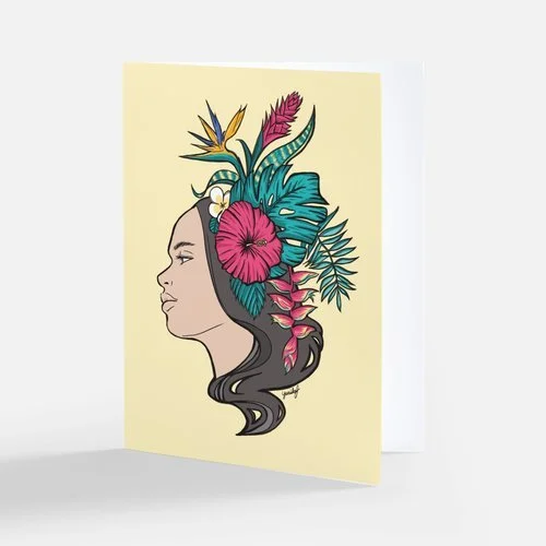 Tropical Flower Wahine - Linen Texture Note Card