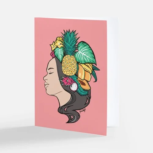 Tropical Fruit Wahine - Linen Texture Note Card