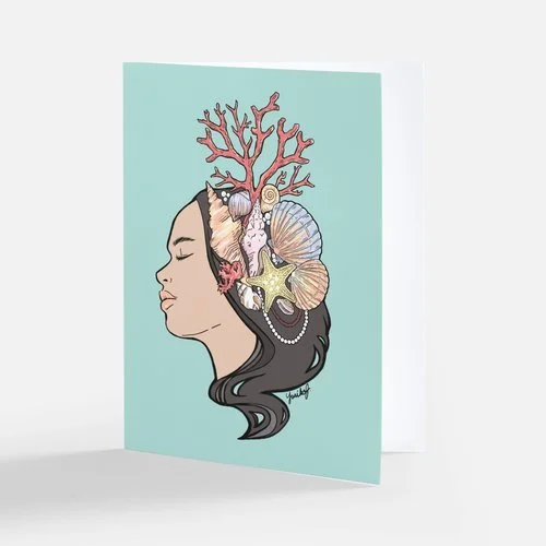 Tropical Ocean Wahine- Linen Texture Note Card