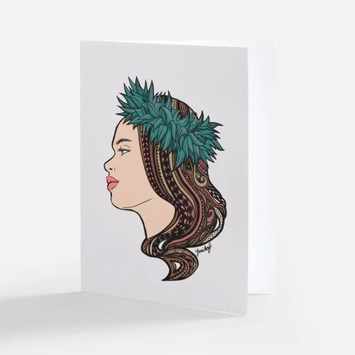 Tropical Tapa Wahine - Linen Texture Note Card