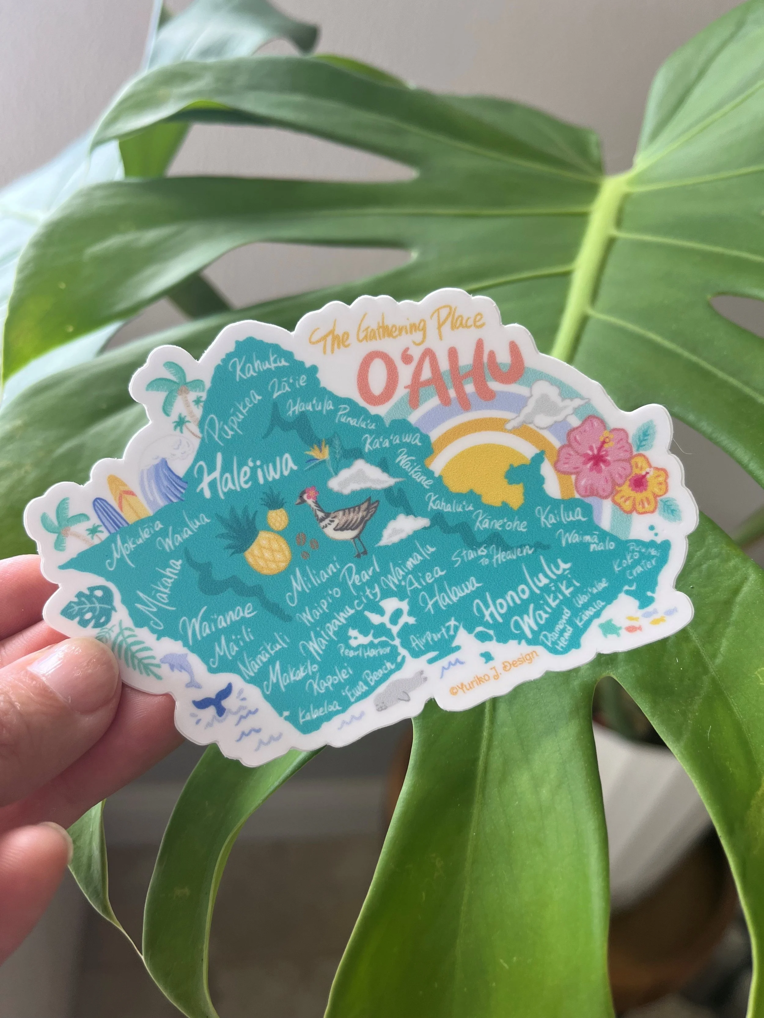 Kawaii Oahu Map Sticker