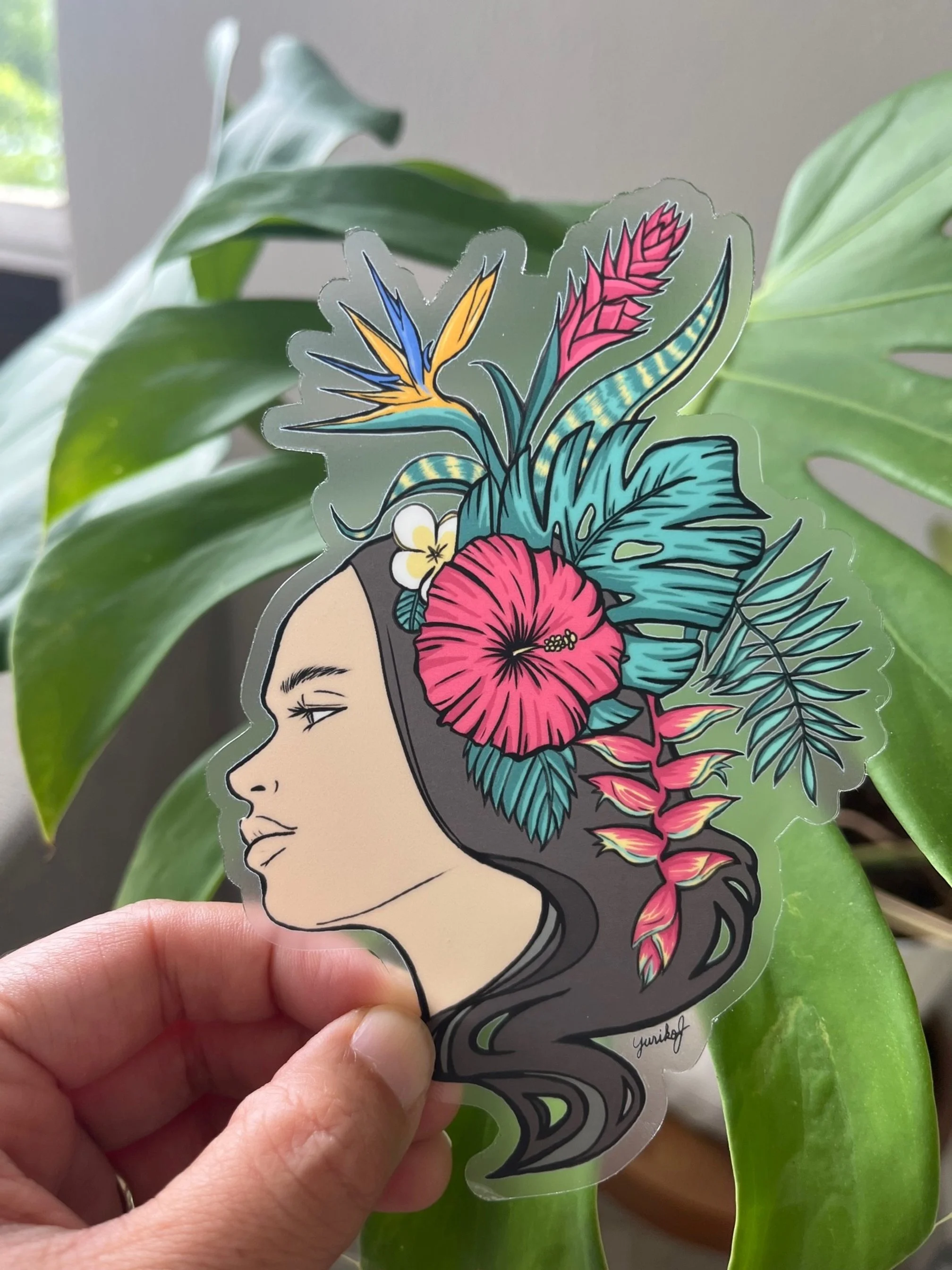 Tropical Flower Girl - Clear Sticker - Hawaii