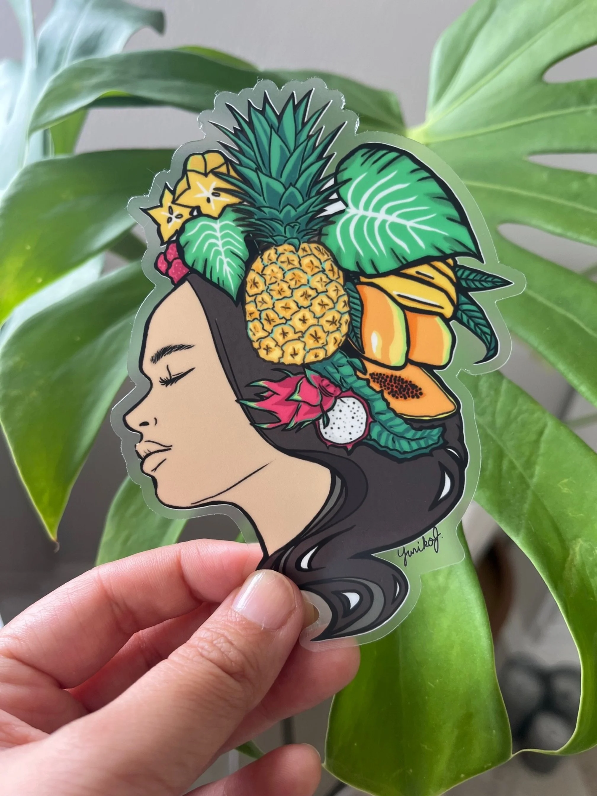 Tropical Fruit Girl Clear Sticker - Hawaii