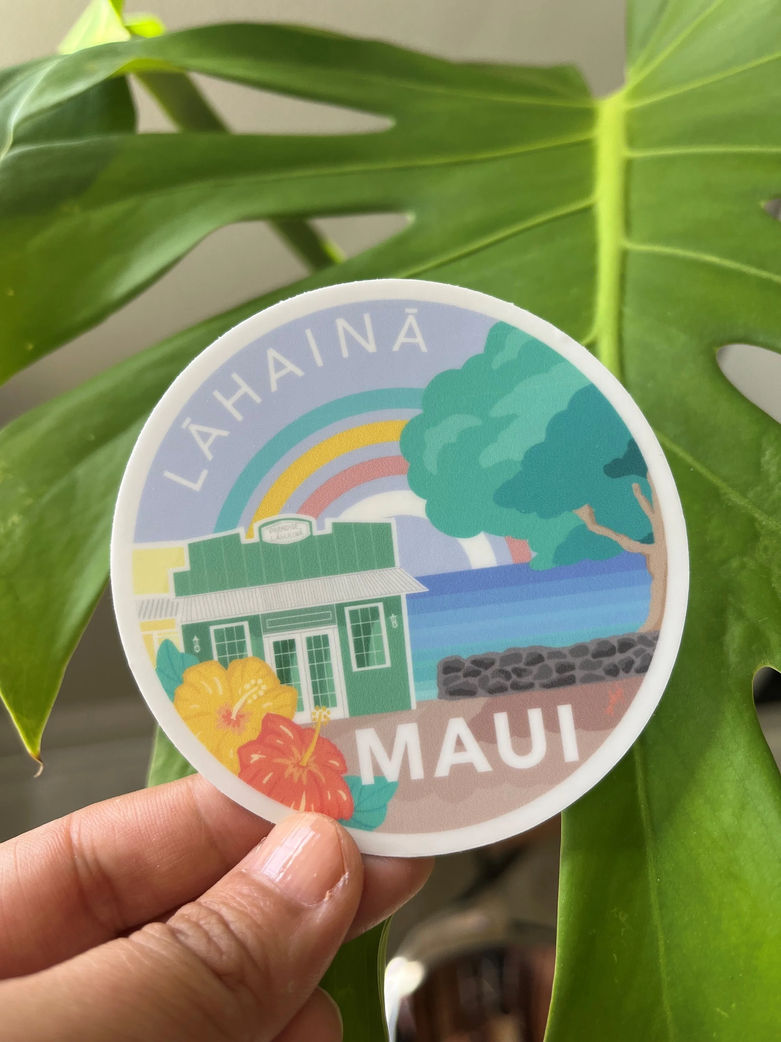 Lahaina Town Round Sticker - Hawaii
