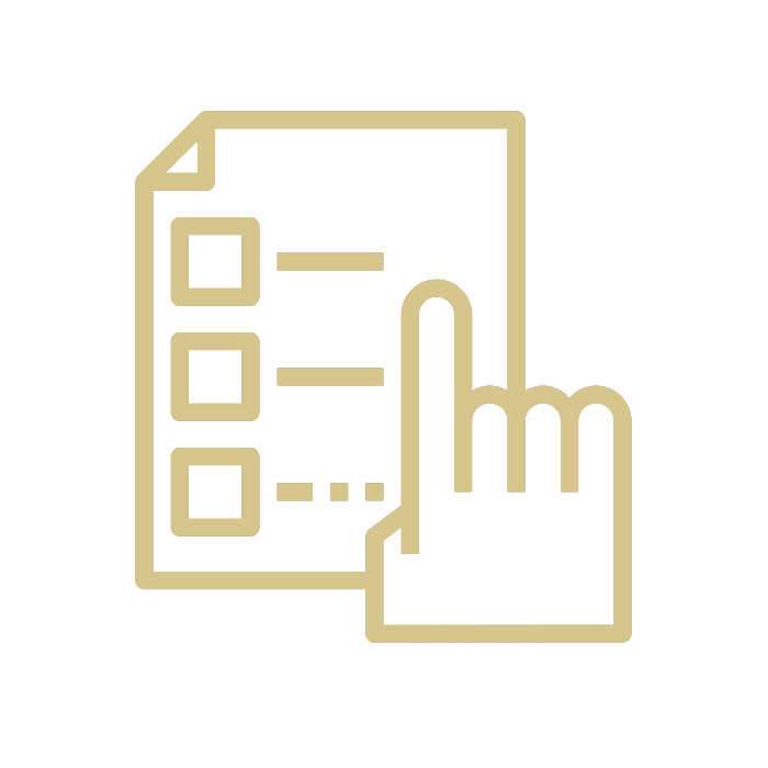 Icon of a checklist with a hand tapping or selecting an item.