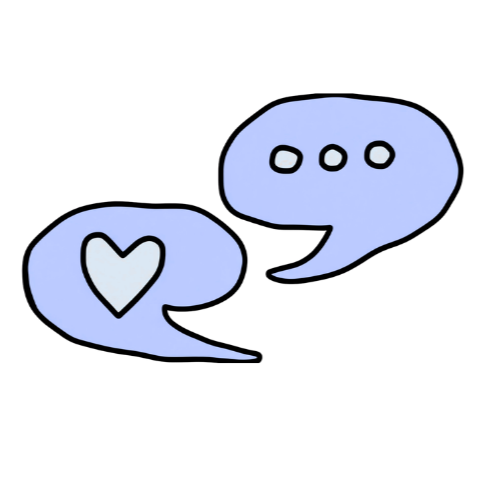 Two speech bubbles, one with a heart symbol and the other with three dots, indicating conversation or messaging.