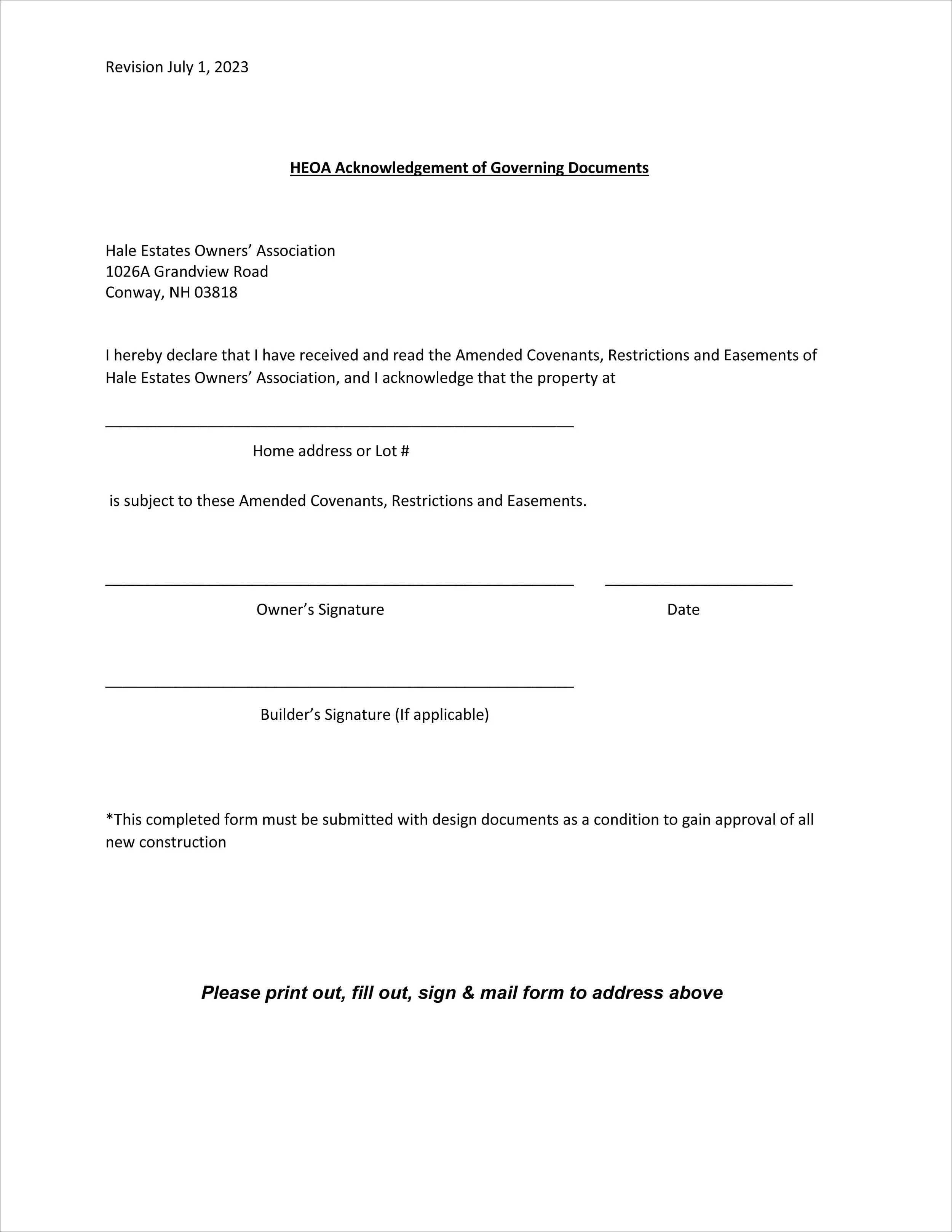 New Construction and Renovations Requirements — Hale Estates Owners