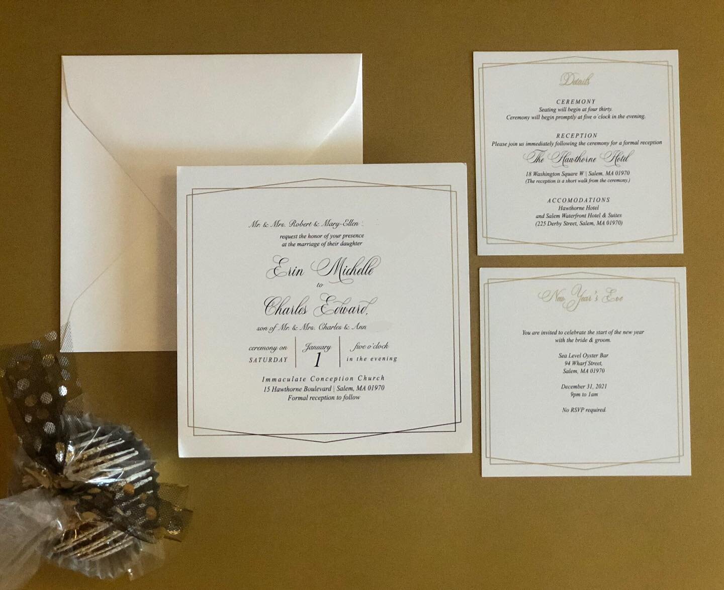 Gold foil with a script font lends a beautiful accent to a New Years Day wedding! We were so happy to work with this amazing couple on their wedding announcements and invitation suite! 

(Last names removed for privacy)

#foil #gold #invitation #wedd