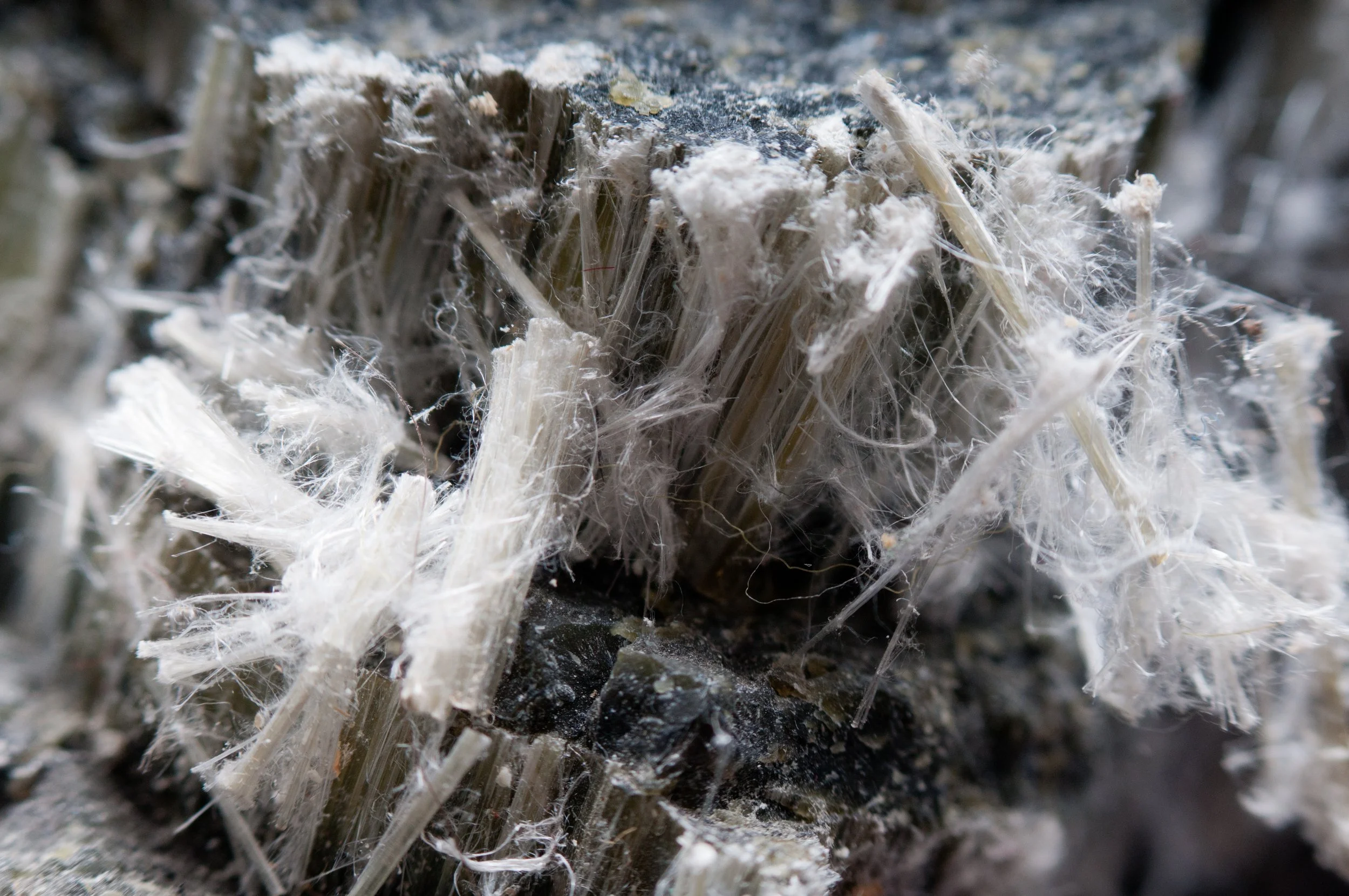 Close-up view of fibrous asbestos-containing material