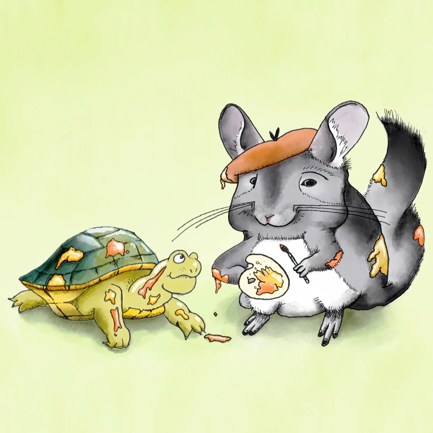 &quot;Chinchilla Painted Turtle&quot; - Digital Watercolor

Chinchillas just look like pompous artists with their ever staring glaze and big whisker &quot;mustaches&quot;. What would a chinchilla be painting? Well, a turtle of course; a Painted Turtl