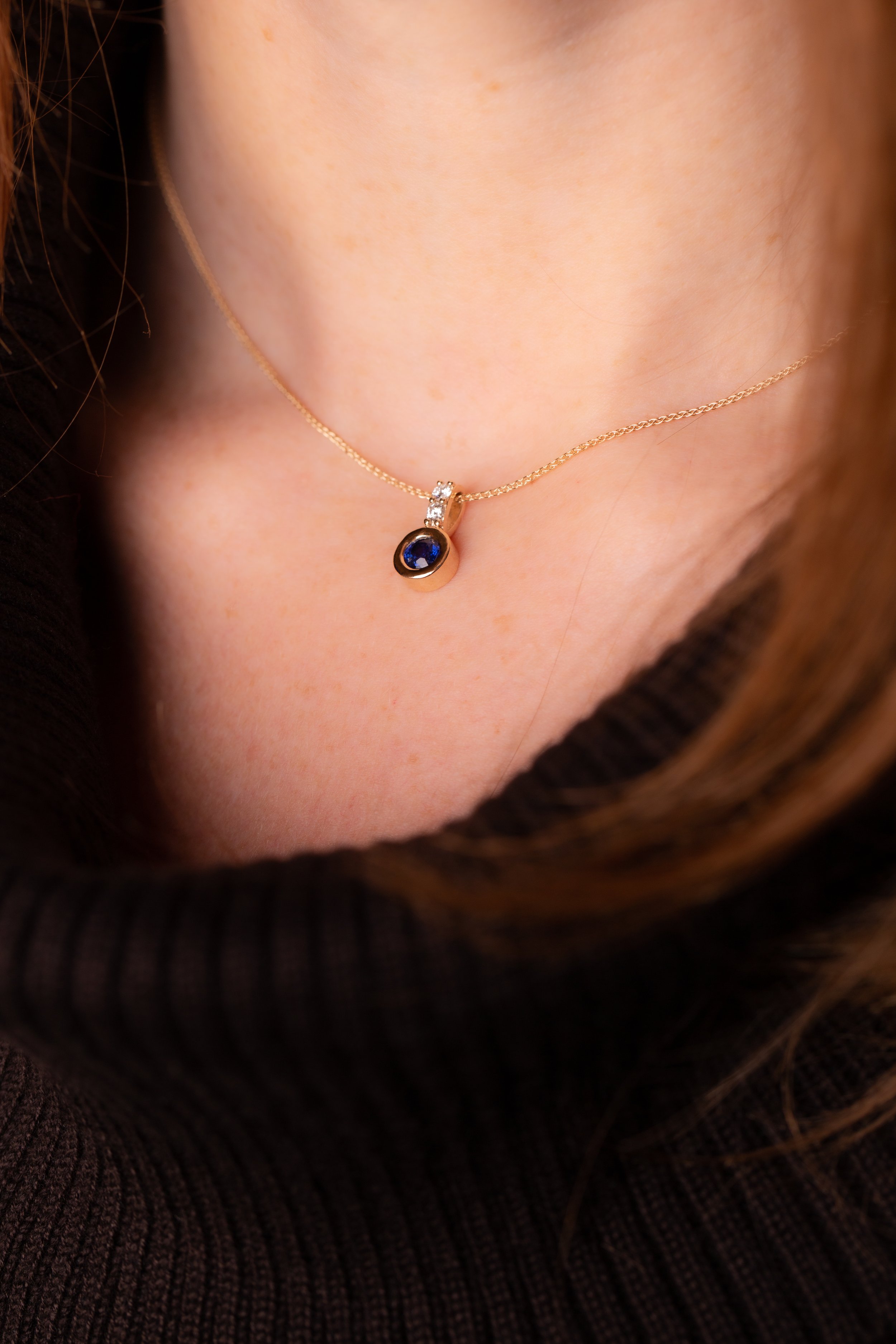 Blue Sapphire and Diamond Solitaire Pendant