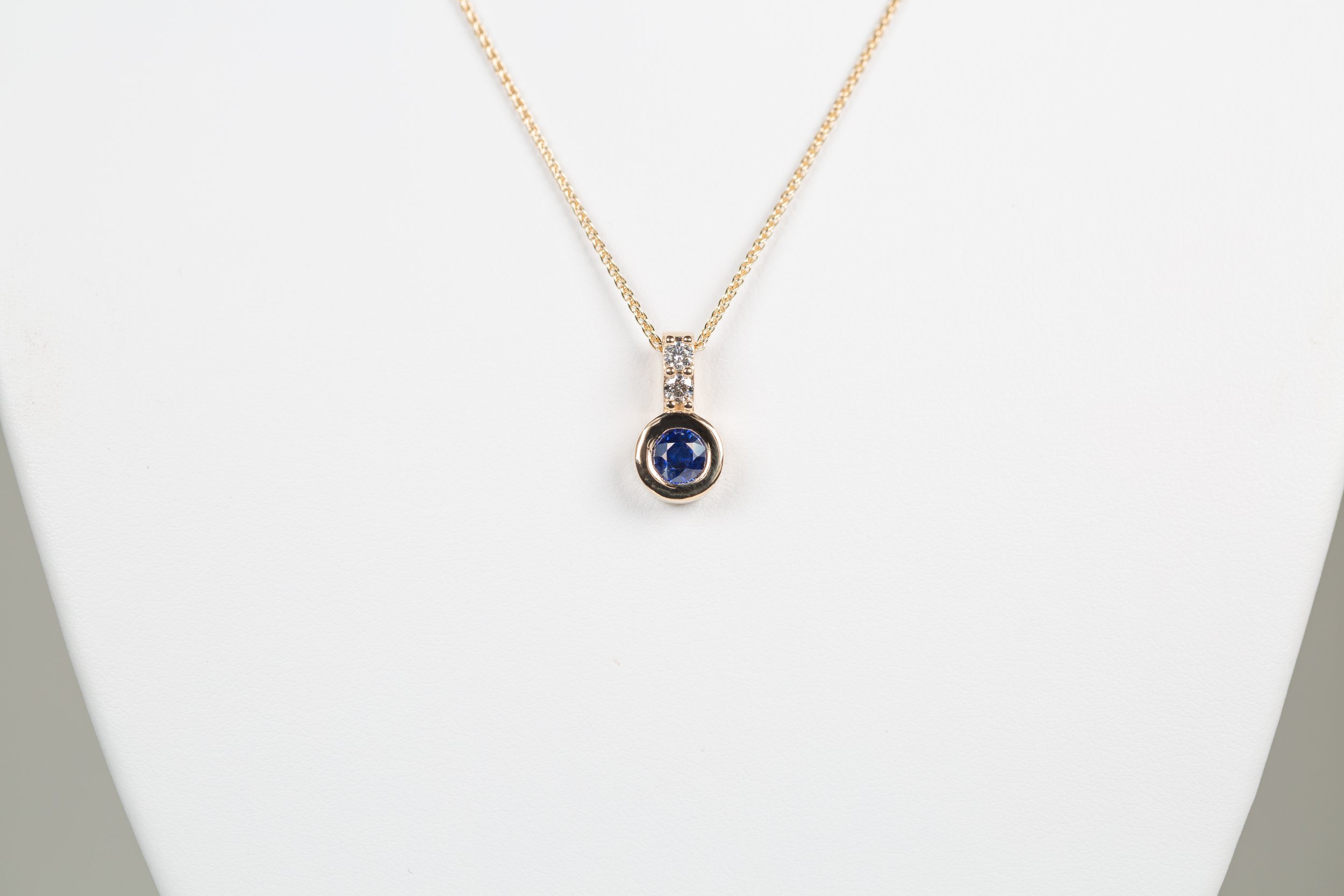 Blue Sapphire and Diamond Solitaire Pendant