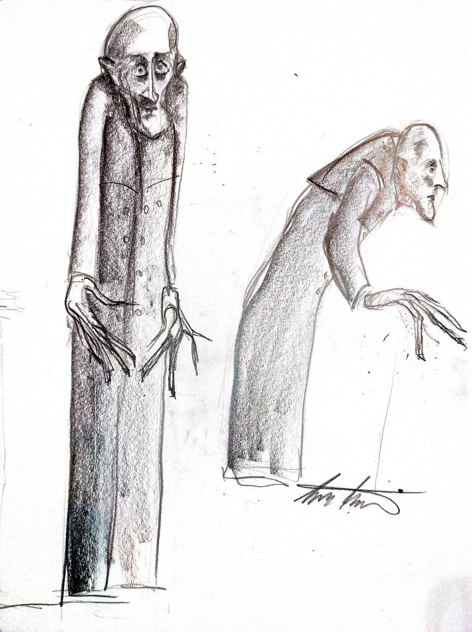 Skizze von Nosferatu, beim Nosferatu Großfiguren Theaterstück Nosferatour in der Hansestadt Wismar