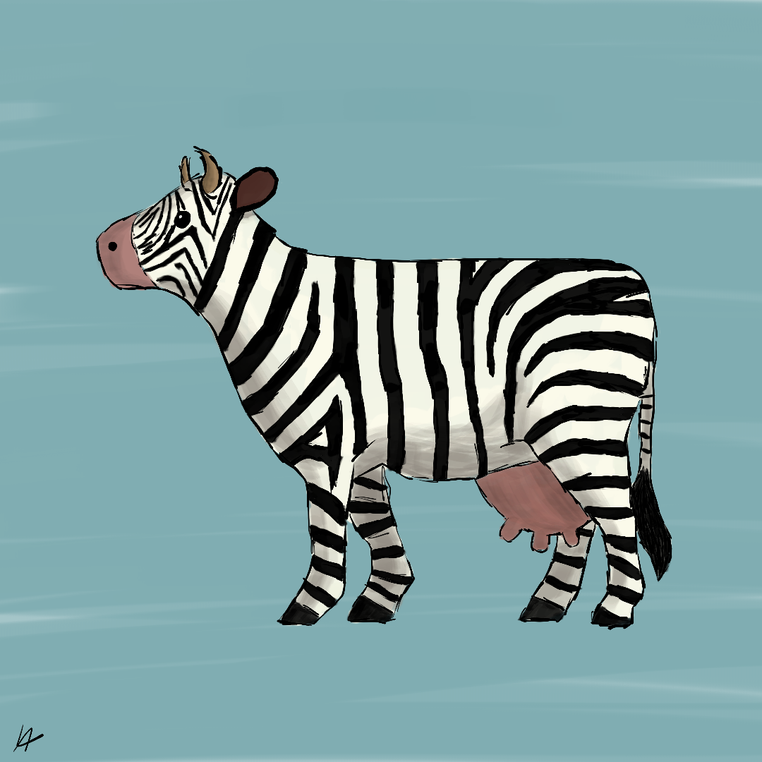 Wir sollten Kühe wie Zebras anmalen. 