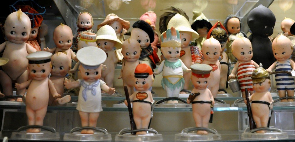 Cases of Kewpie dolls displayed at the Springfield's Rose O'Neill Museum
