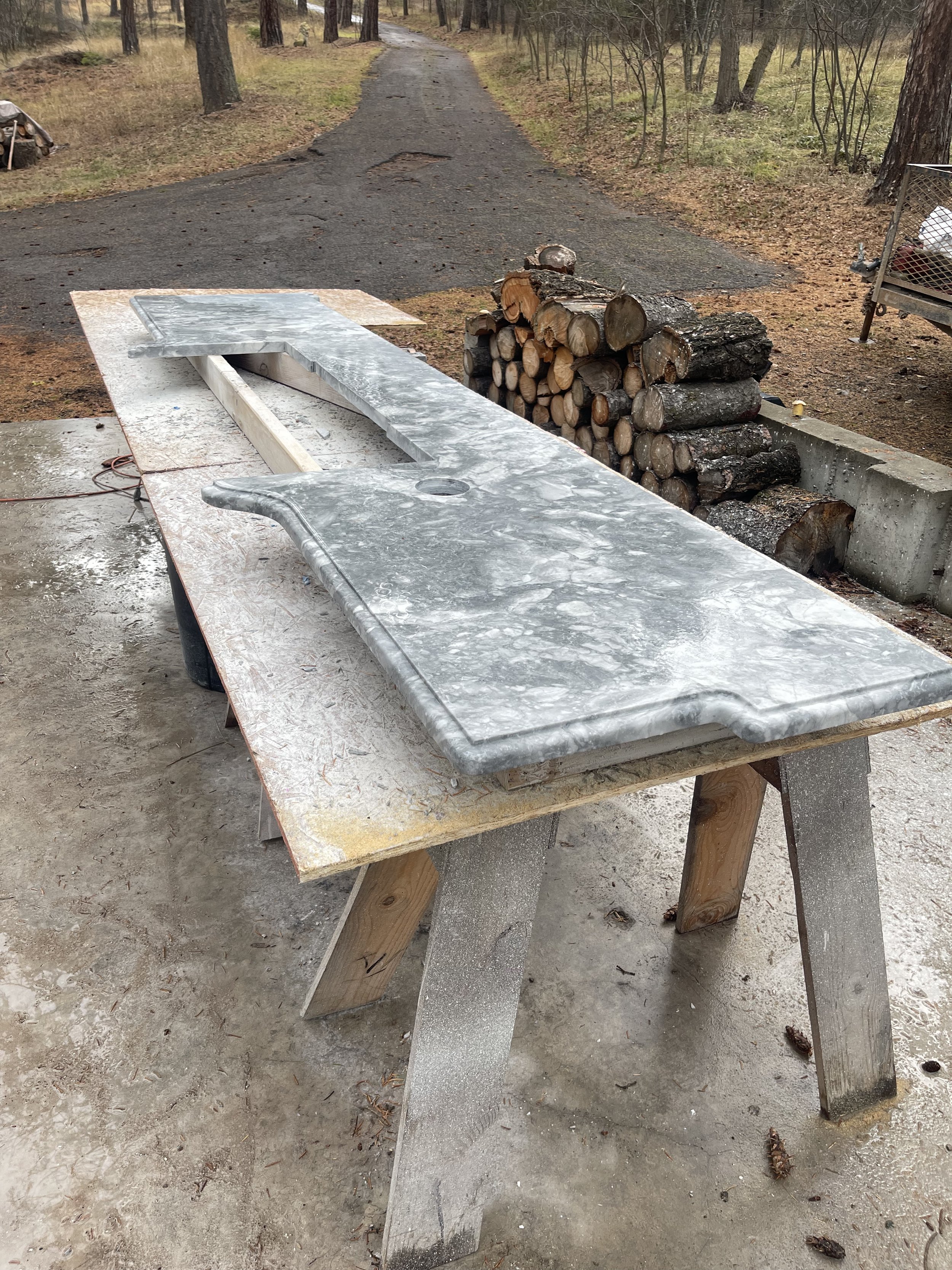 Marble desk top post fab