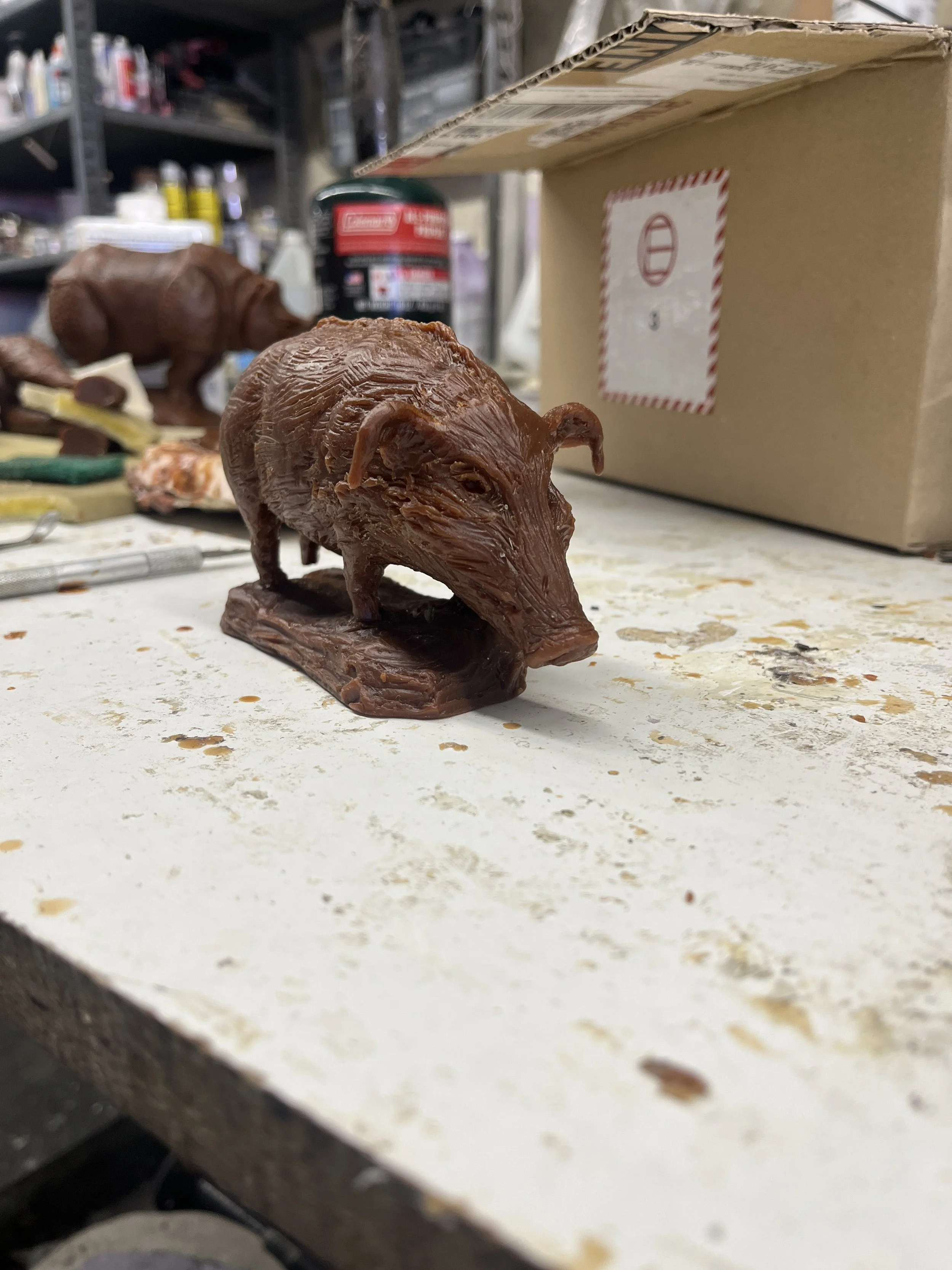 John Sumner wax cast of sculpture of Red River Hog