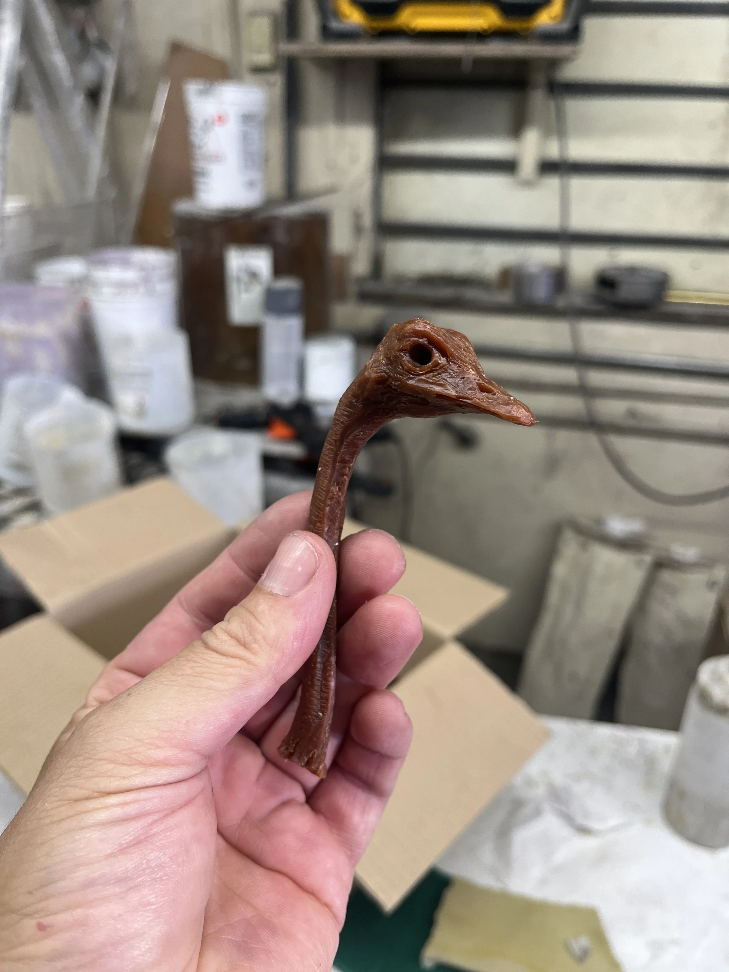 John Sumner wax cast of his sculpture of an ostrich