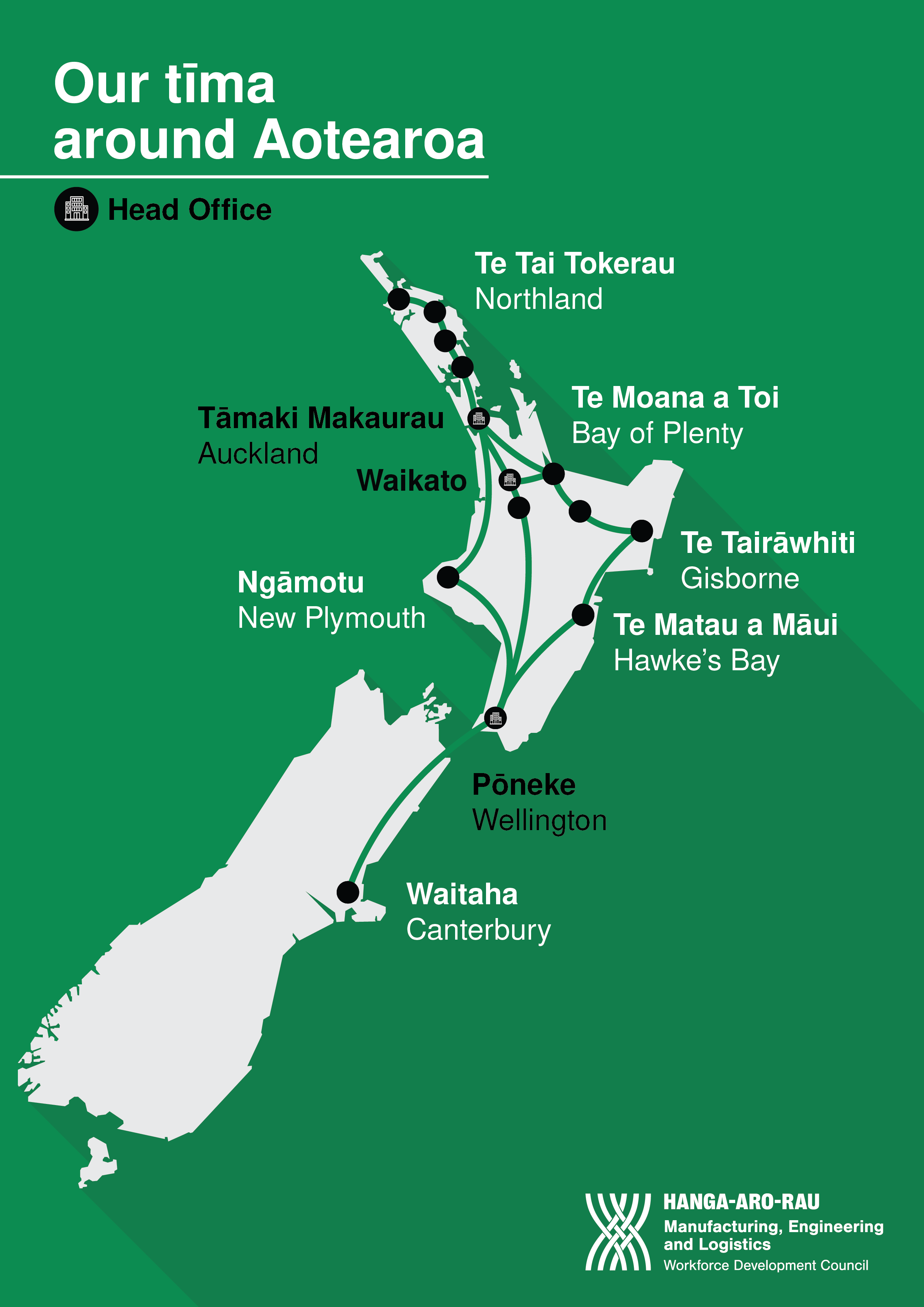 Custom map infographic for  NZ Government Workforce Development Council corporate report