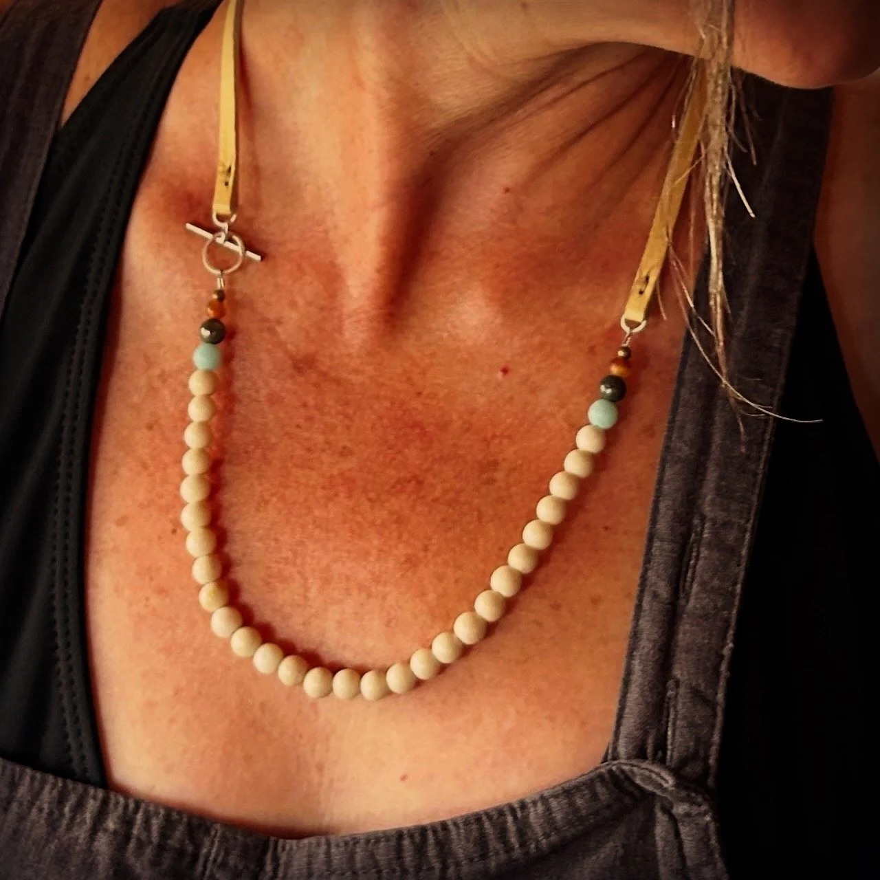 white fossil jasper wrap bracelet + necklace