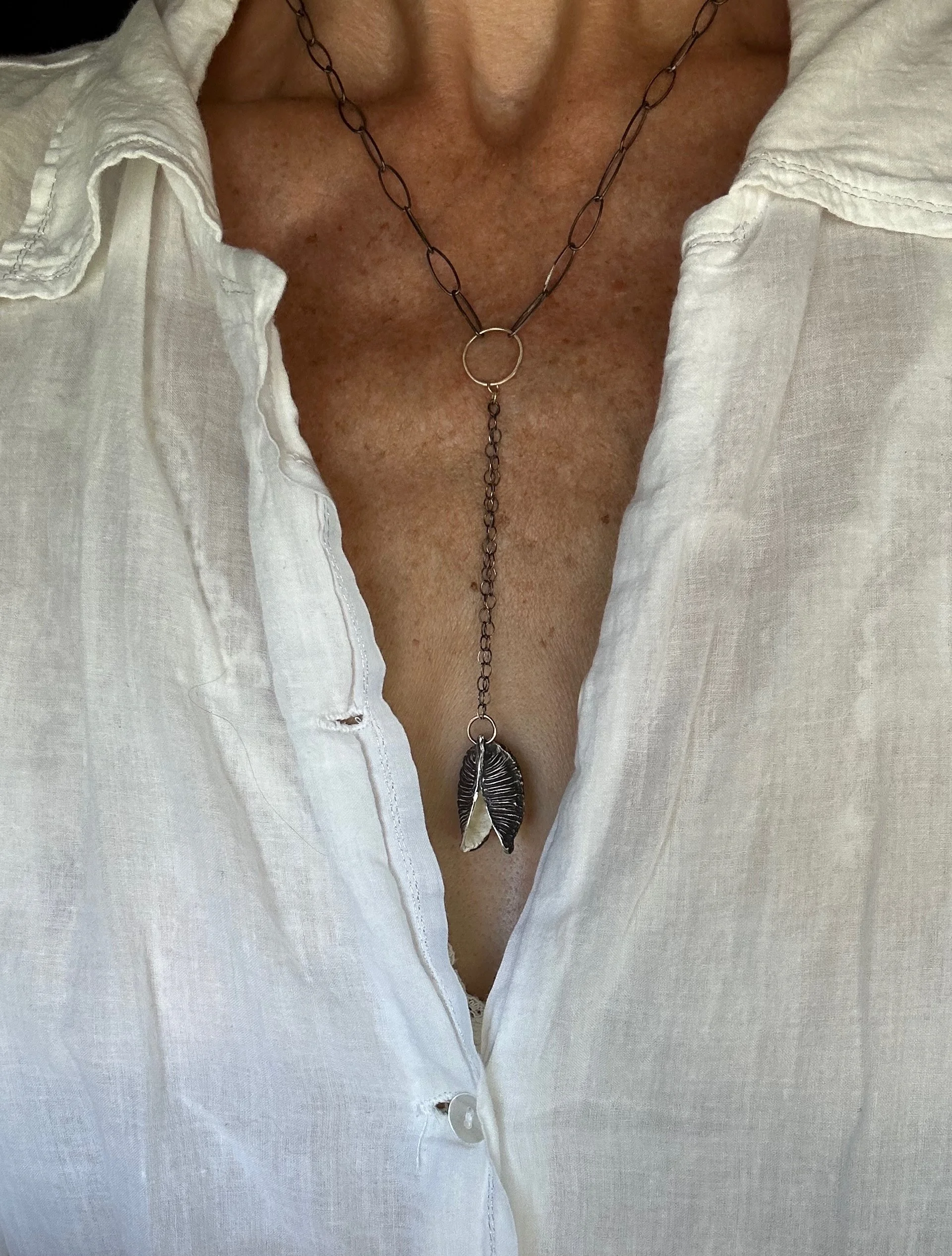 sterling silver red yucca seed pod necklace