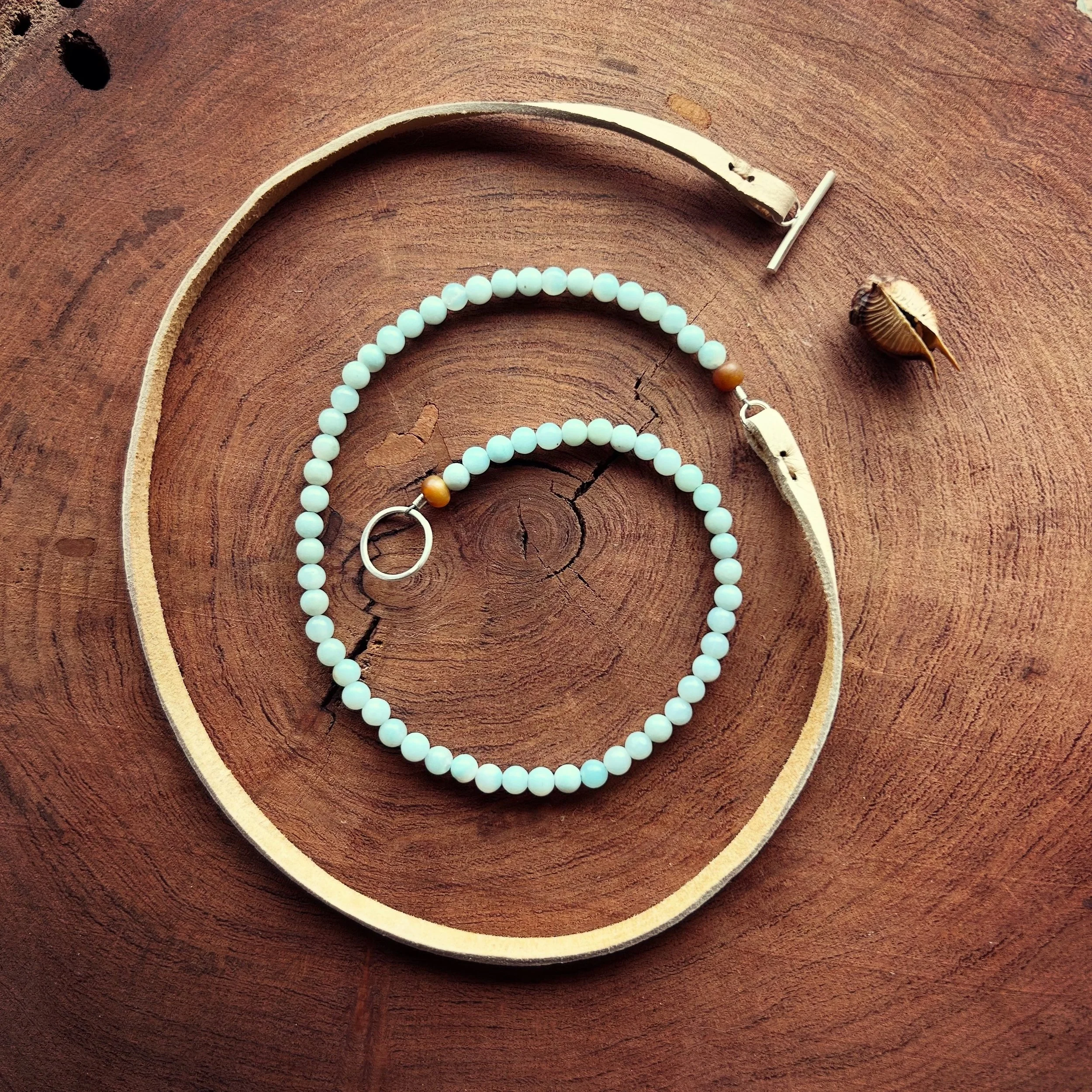 amazonite + amber leather wrap bracelet