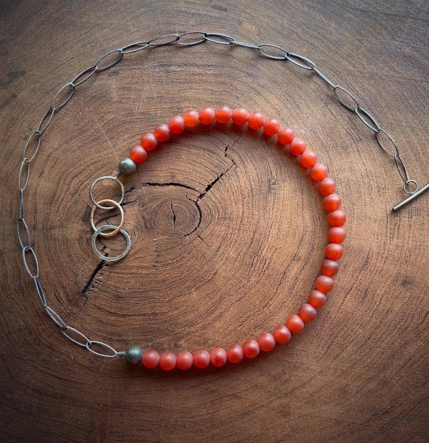 matte carnelian + pyrite wrap bracelet and necklace🌿