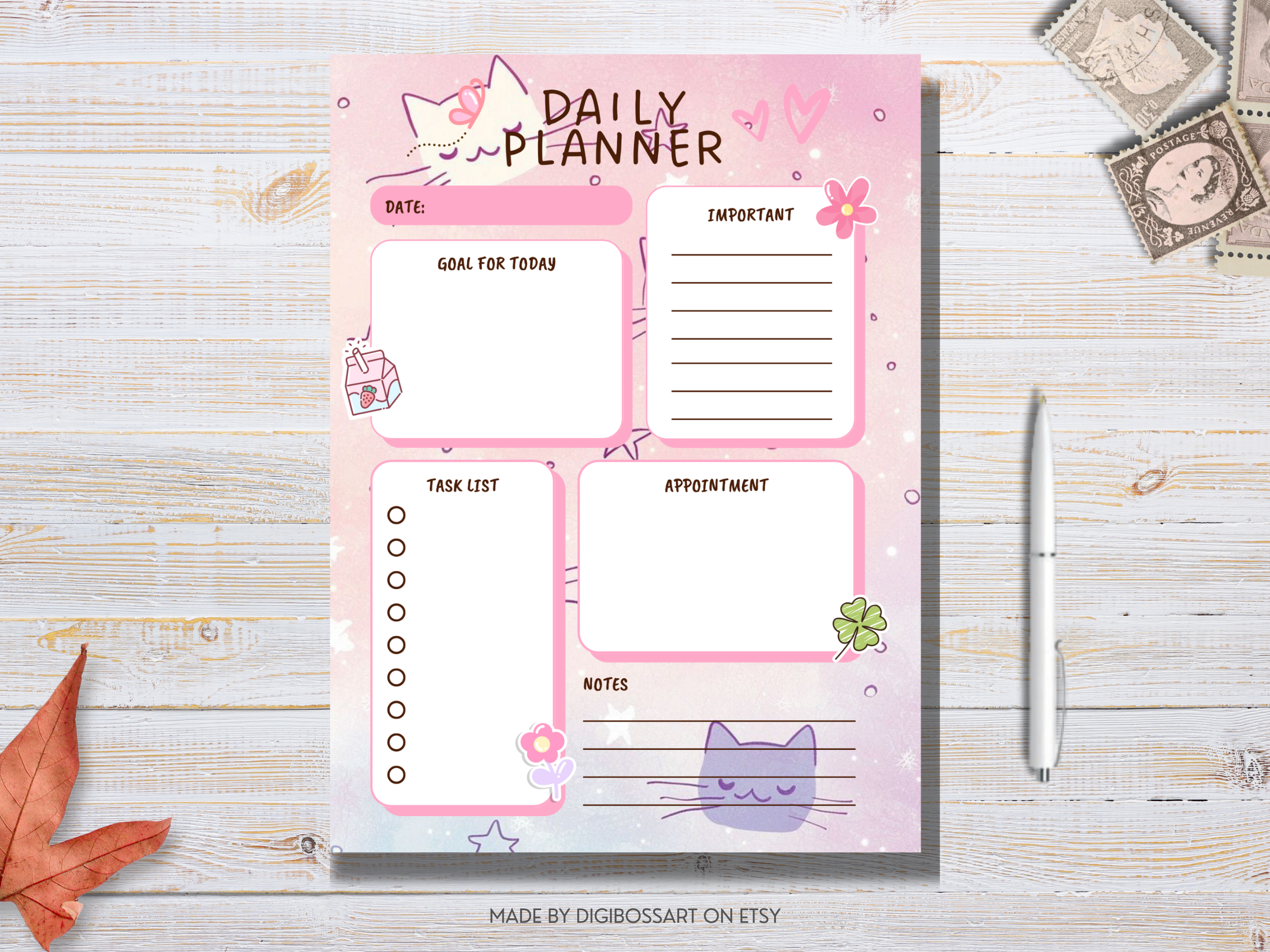 Pink & White Cute Undated Planner