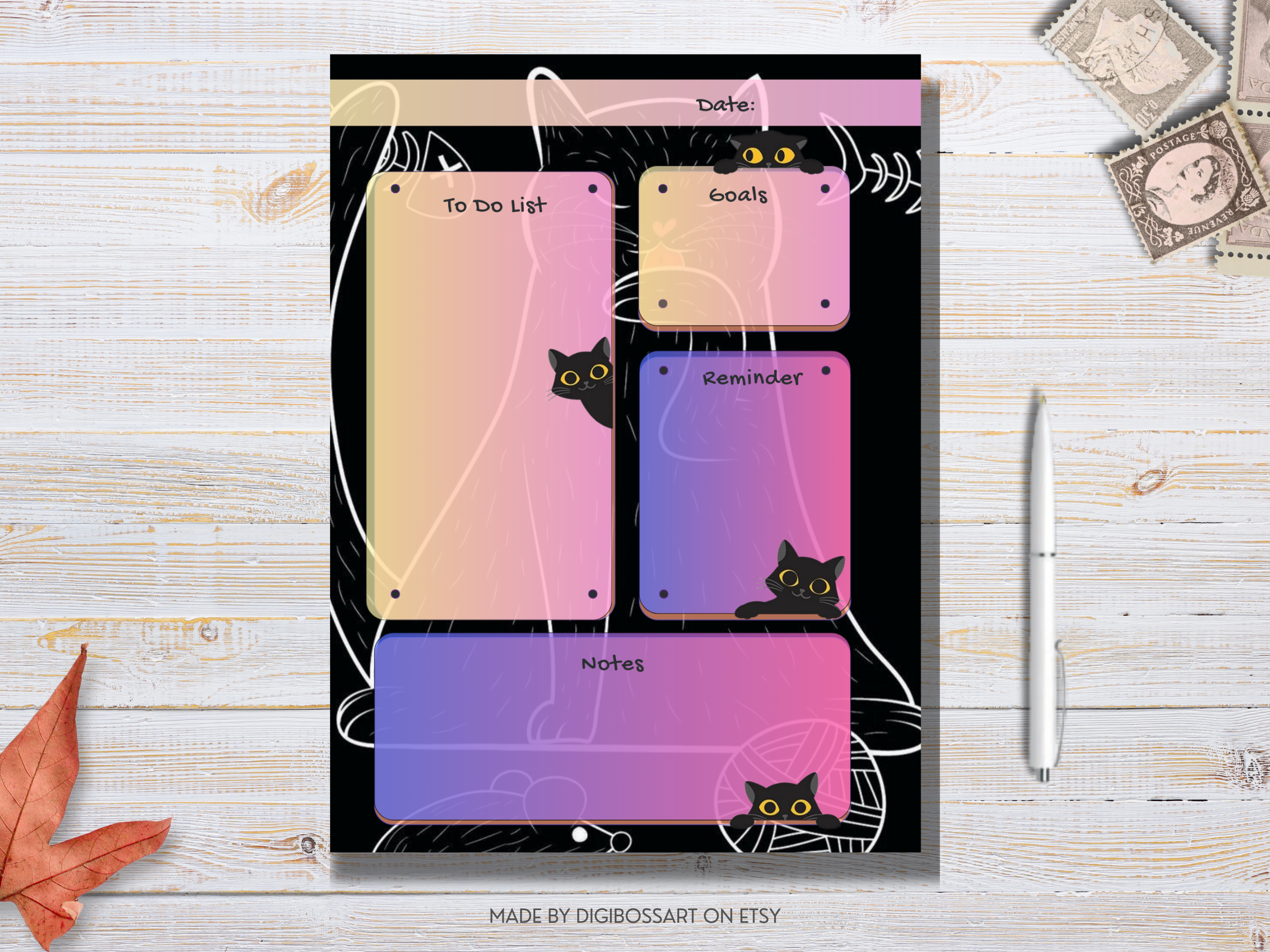 black cat daily planner printable undated