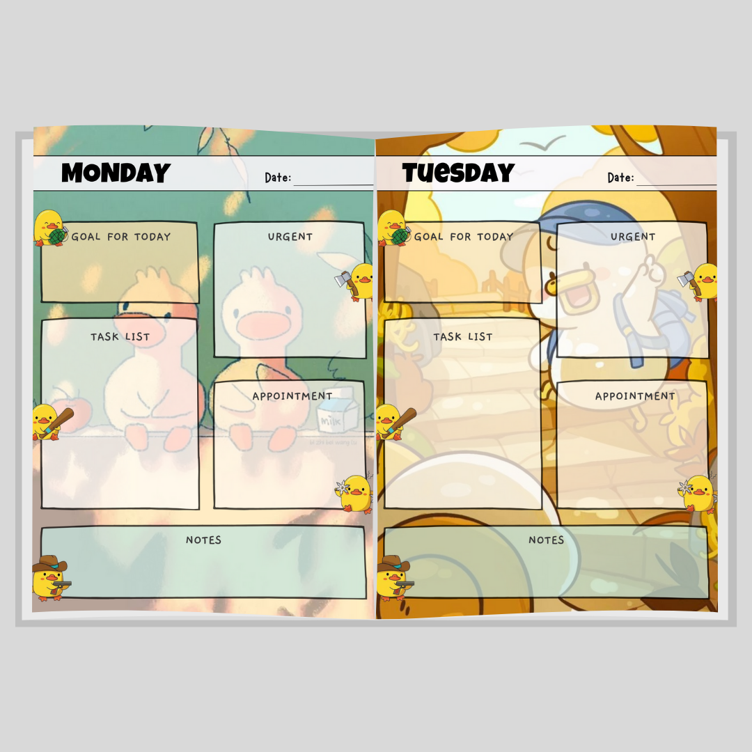 Cute Duck Stickers for Digital Planners with Feather Designs