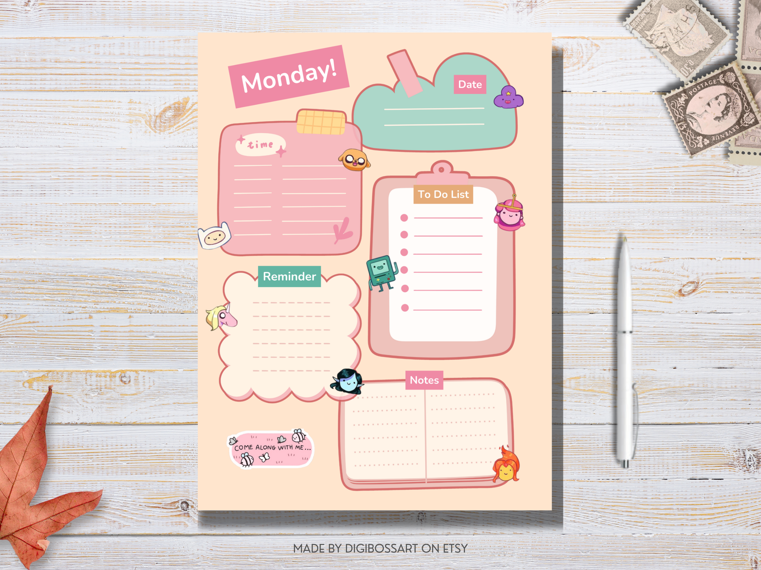 Printable daily planner PDF with “It’s Time For Adventure” title, undated goal planner and task organizer