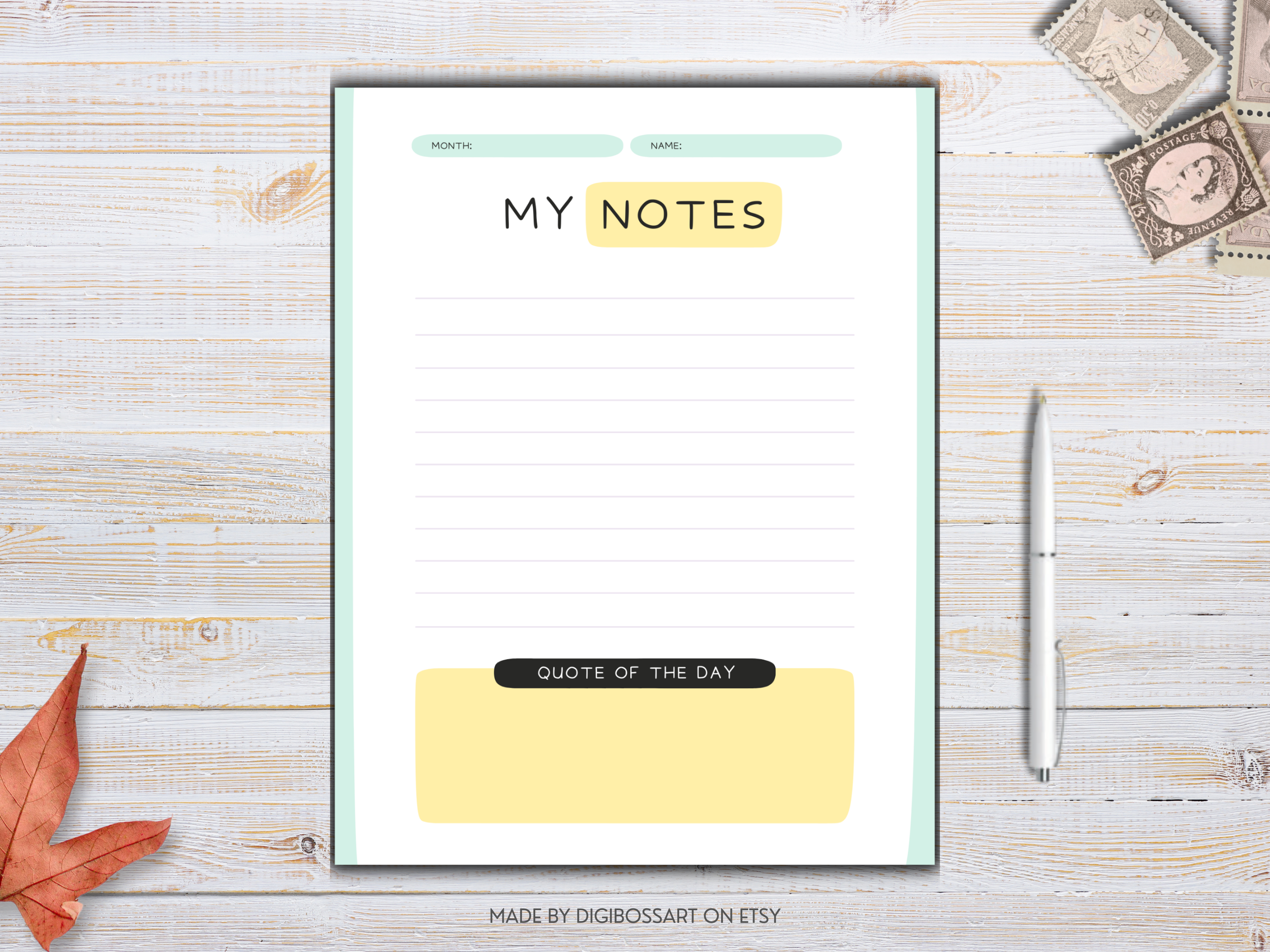 Aesthetic productivity planner mockup with notes section