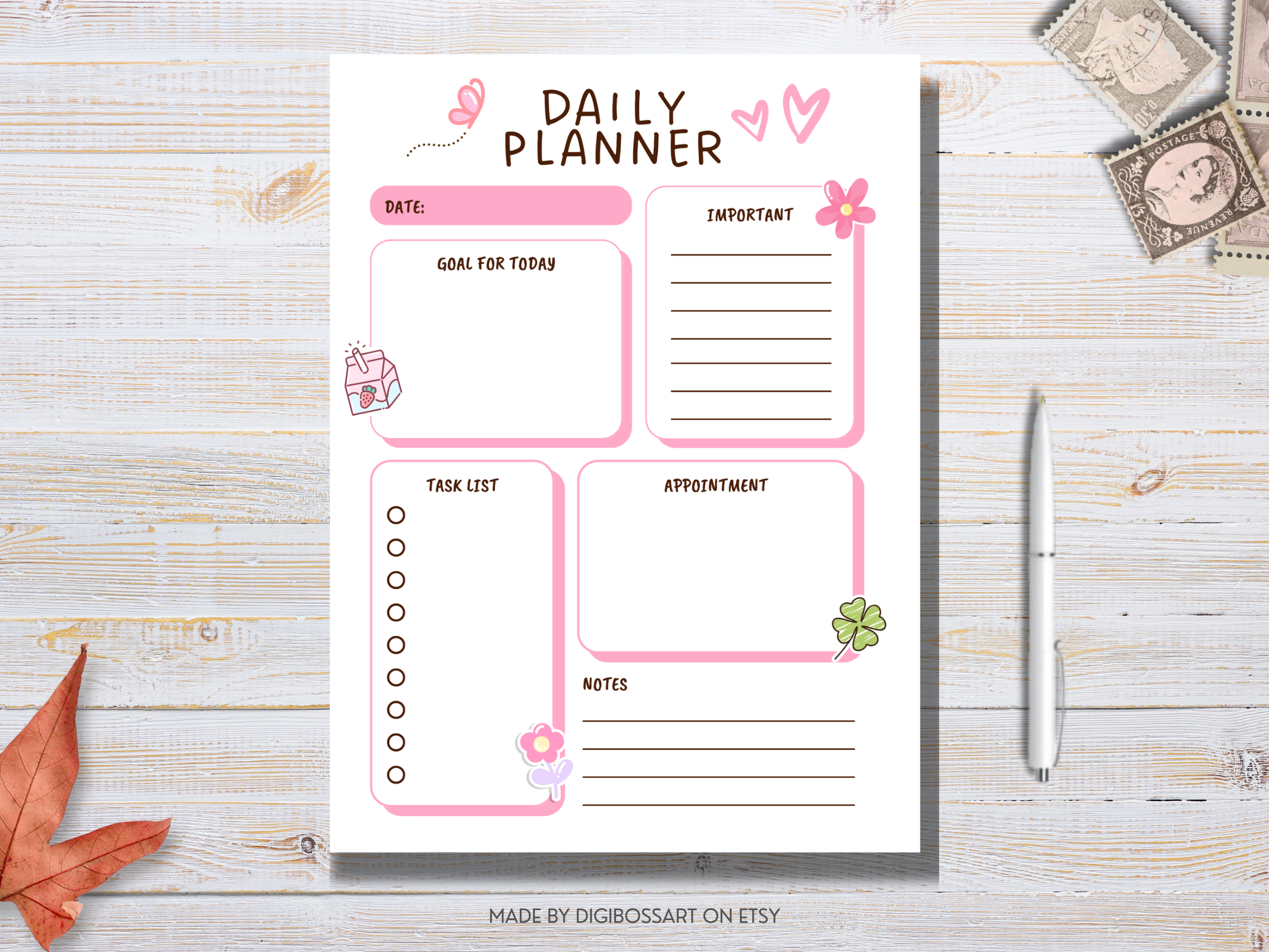 Pink & White Cute Undated Planner