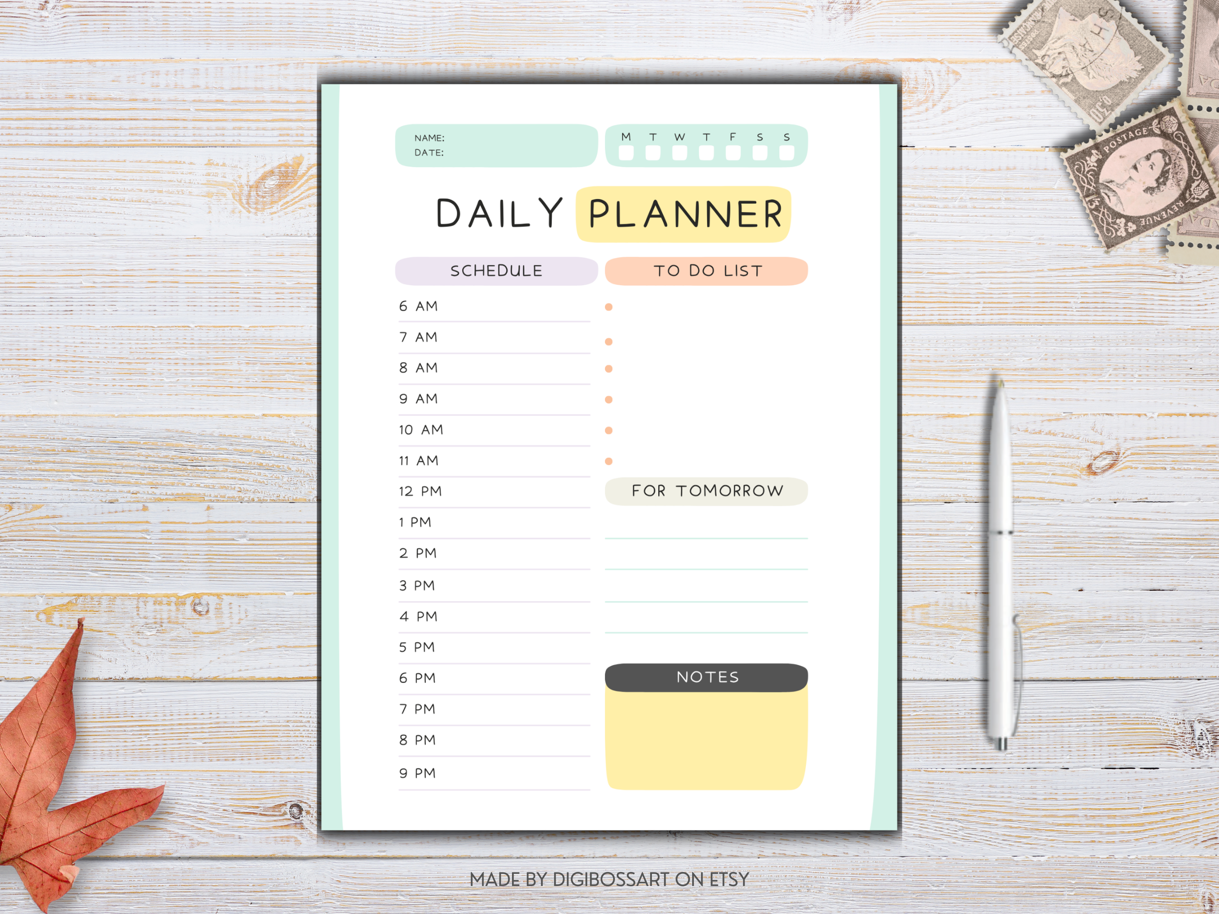 Pastel productivity planner printable showing daily weekly and monthly pages