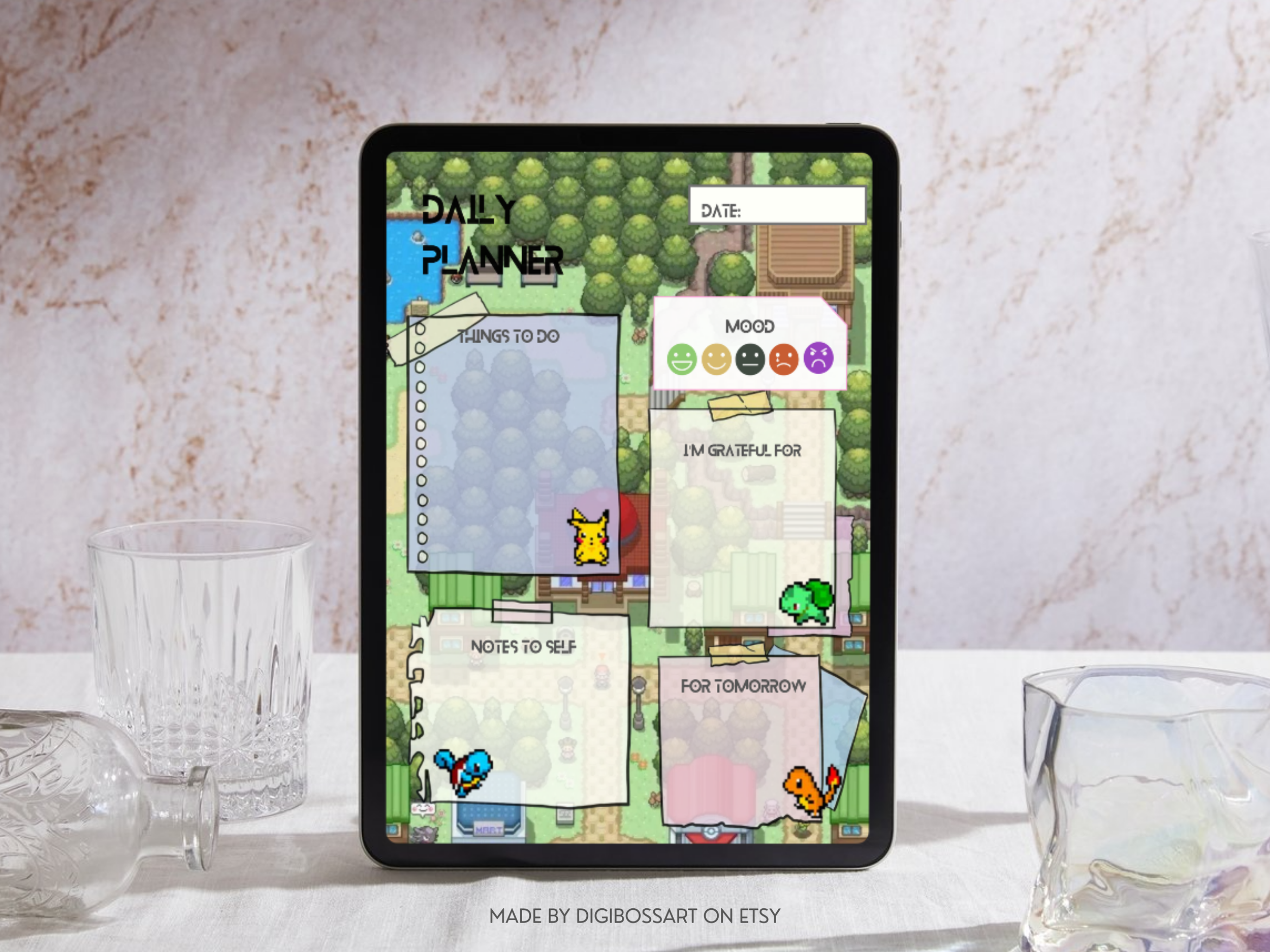 Digital Pokémon daily planner page for GoodNotes and print