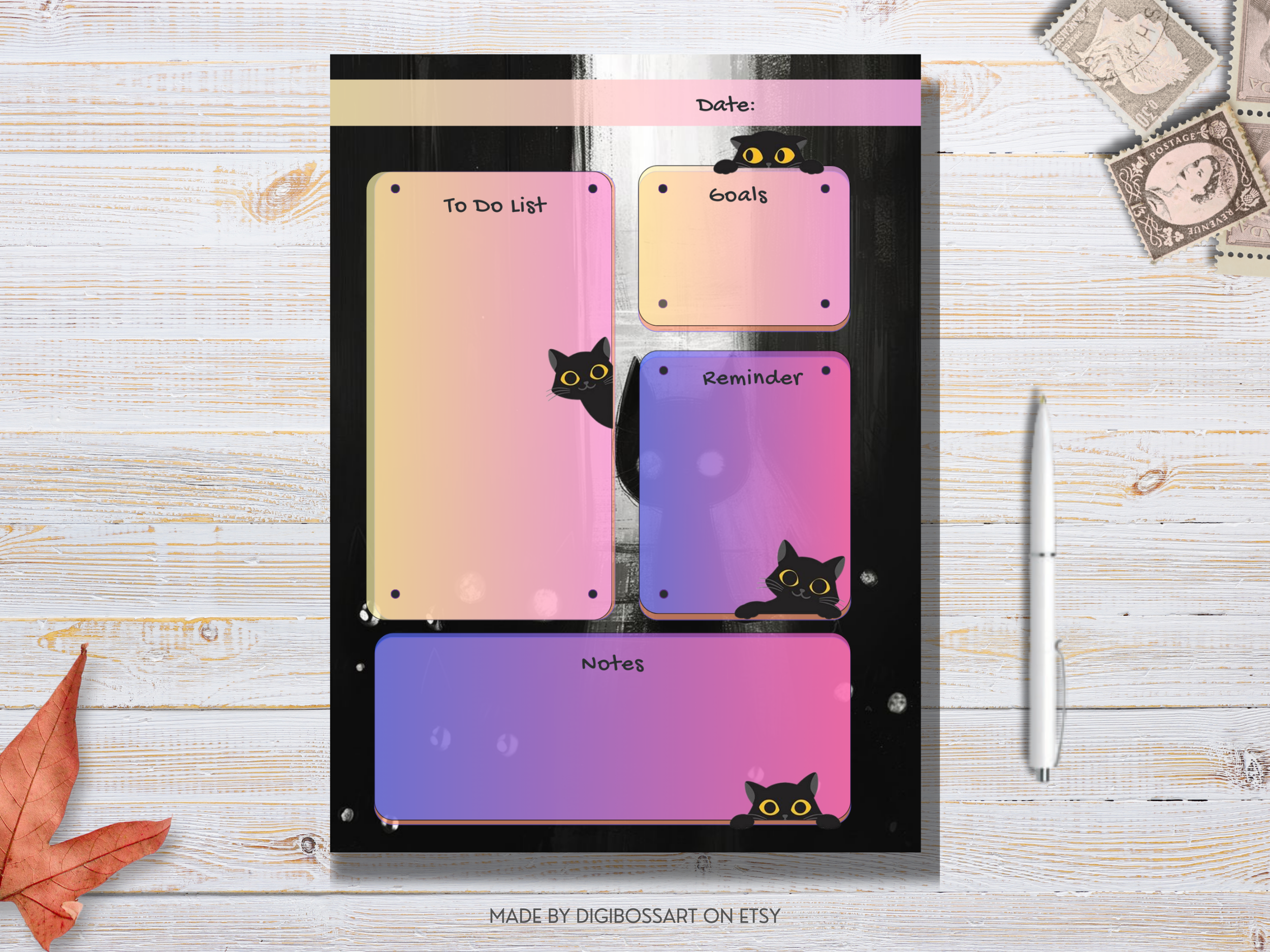 black cat daily planner printable undated