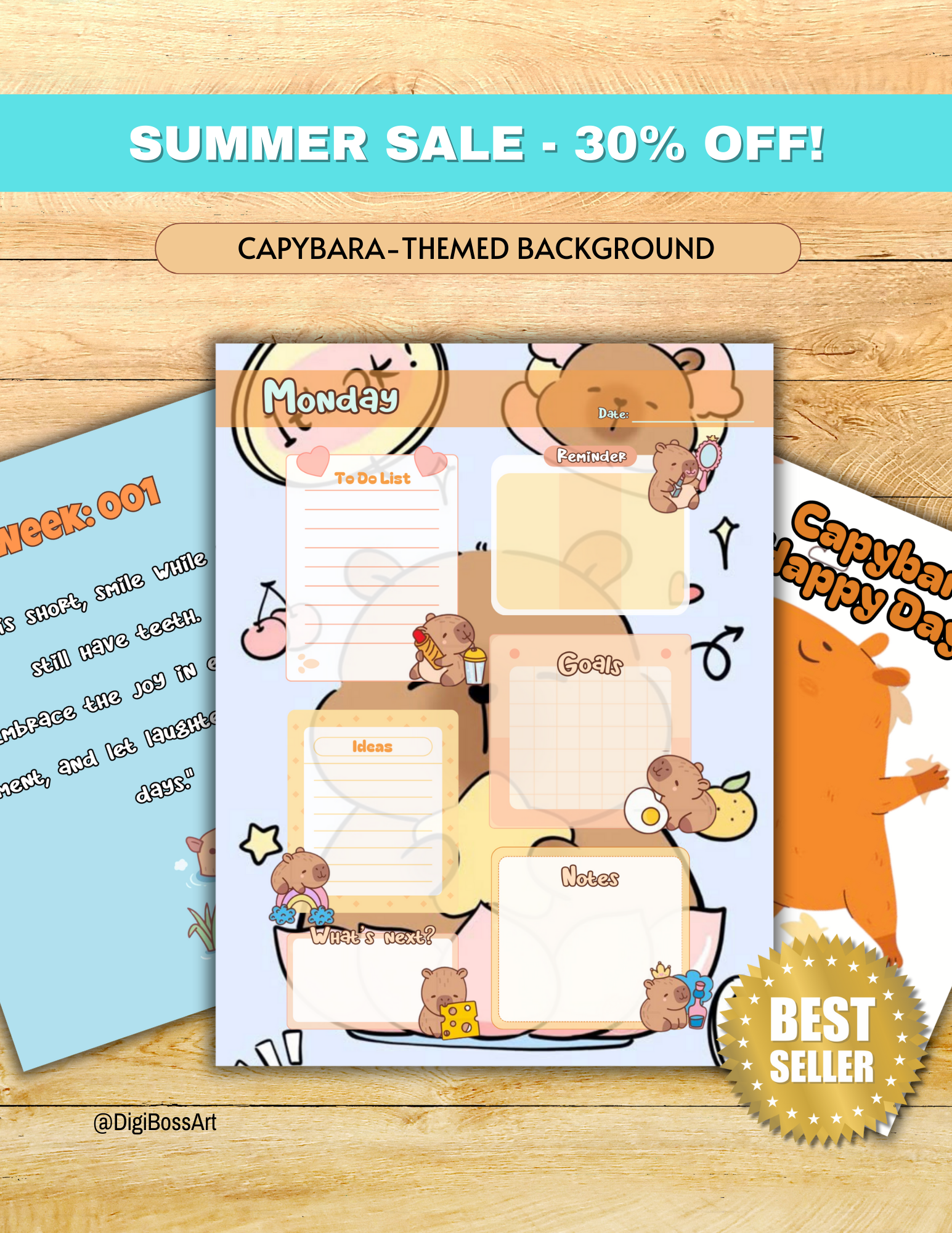Capybara Happy Days Digital Planner with cheerful animal theme on iPad