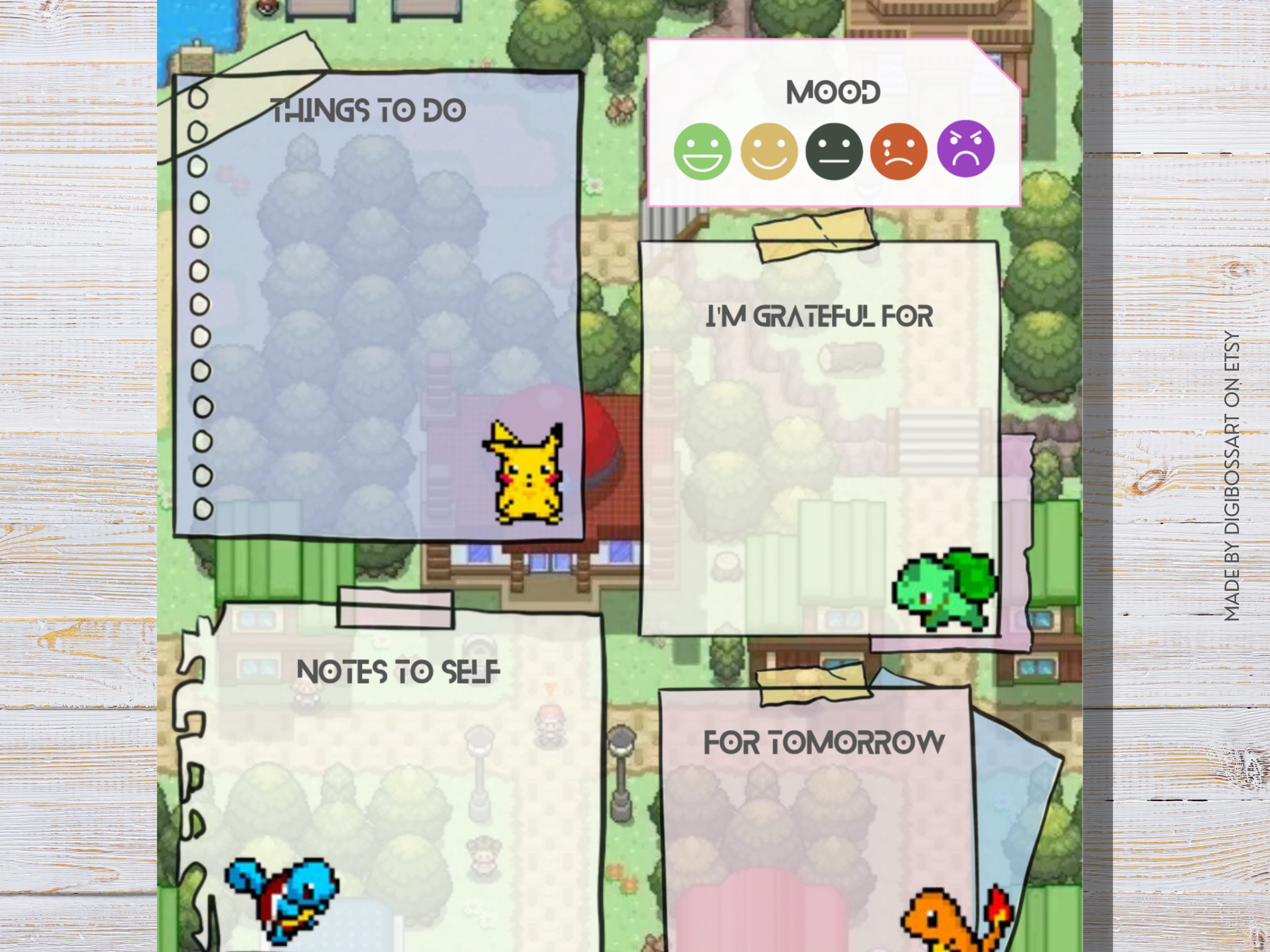 Undated Pokémon daily planner layout 8.5x11 printable design