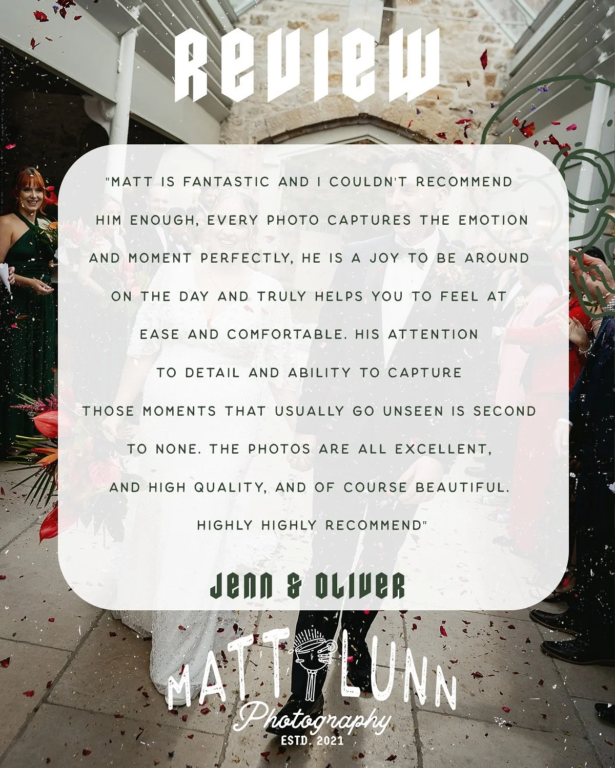 ⚡️ REVIEW&hellip;

Absolutely love getting these reviews from couples after their big day! 🔥

Thanks so much for the kind words @jennrostron12 and @oliverrostron 🖤

✅ Now taking bookings for 2026 and 2027 ✅

#ukweddingphotographer #notthwestwedding