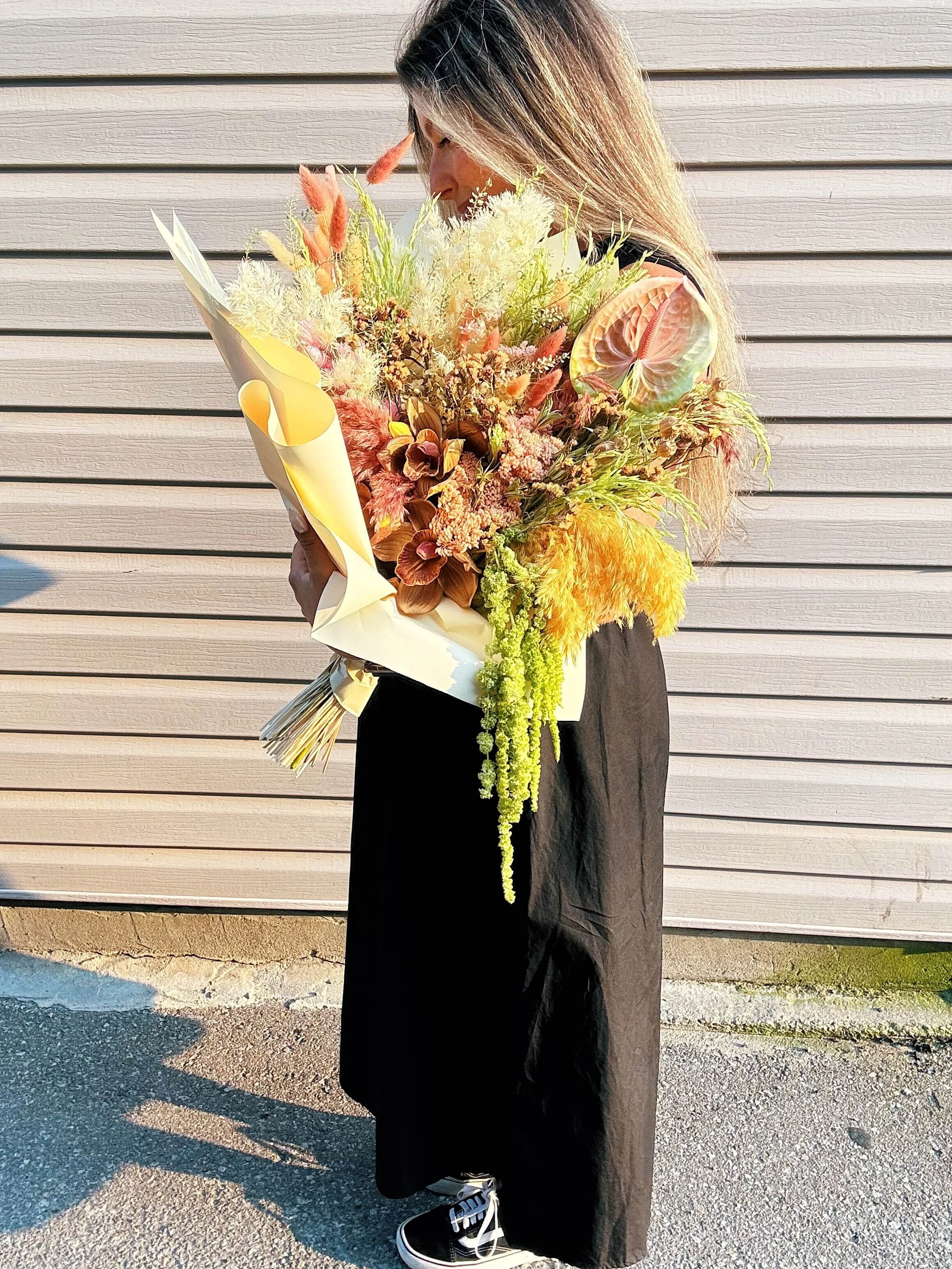 big dried floral bouquet amaranths pampas anthurium