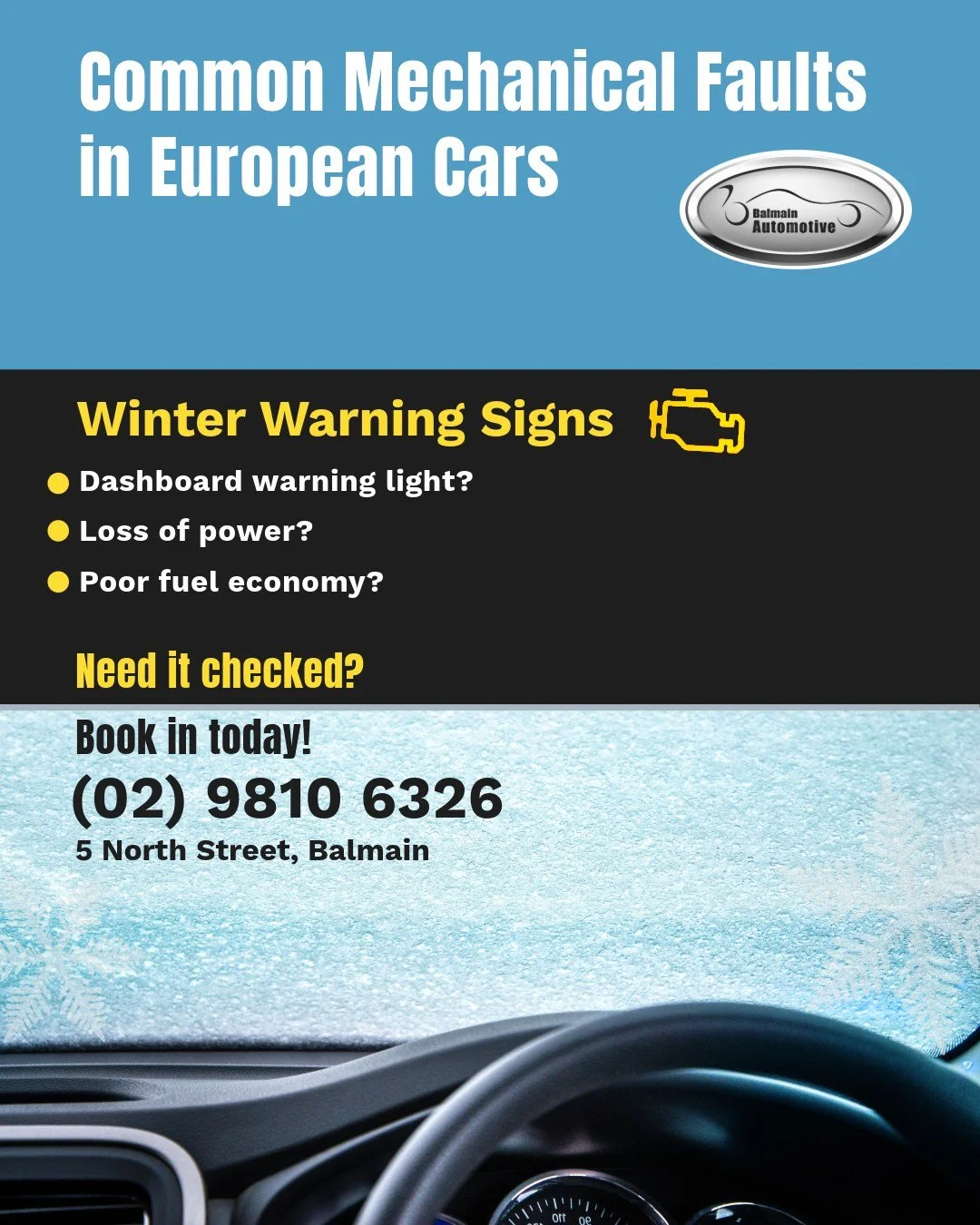 Frosty Mornings? It's a Good Time to Check In on Your Car ❄️🚗

As the mornings get colder, we all take a little longer to warm up and your European car is no different.

Your vehicle's emissions system plays an important role in performance, fuel ef