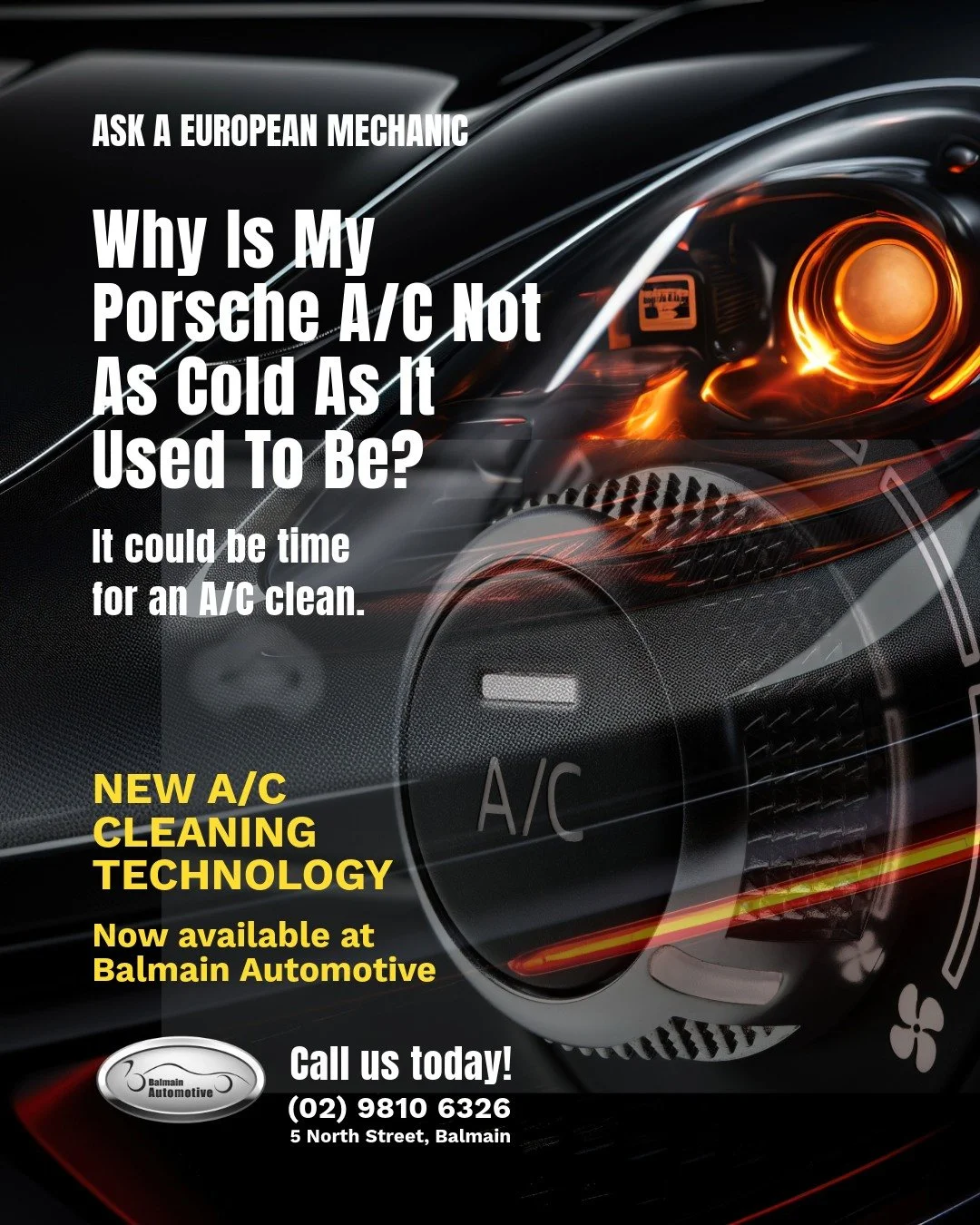 ASK A EUROPEAN MECHANIC 🚗

Why Is My Porsche Air Conditioning Not as Cold as It Used to Be?

Your Porsche air conditioning should keep you comfortable, but over time, the system can become less effective.

If the air isn't feeling as cold as it used