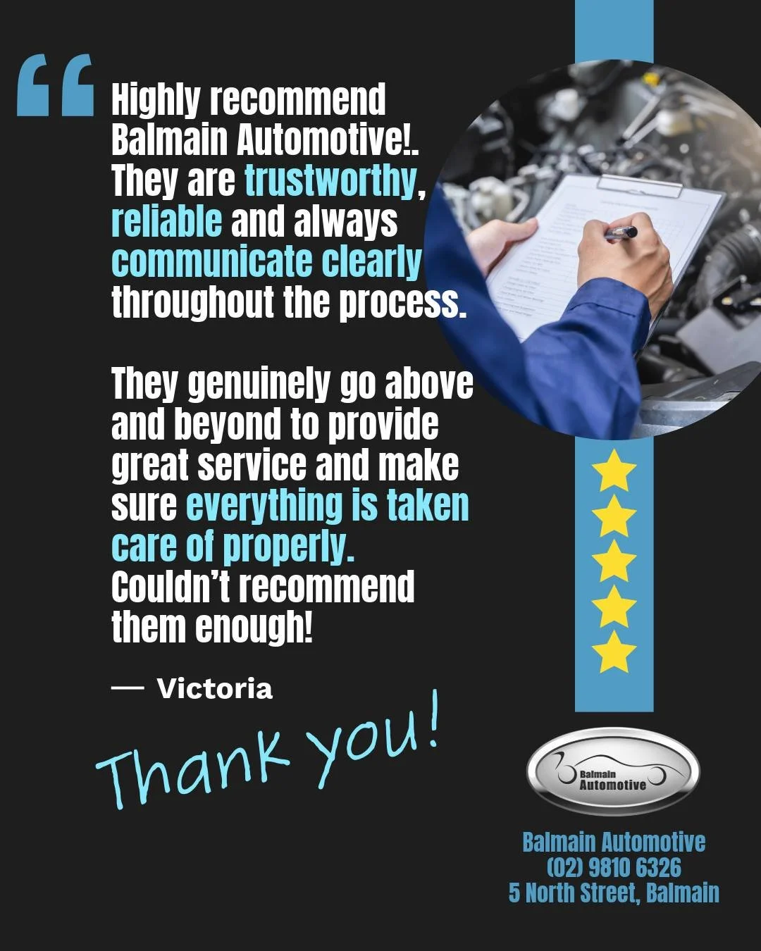 Another happy customer 💙🚗

We love hearing that our customers feel looked after from start to finish.

Victoria recently shared:

&ldquo;They are trustworthy, reliable and always communicate clearly throughout the process. They genuinely go above a