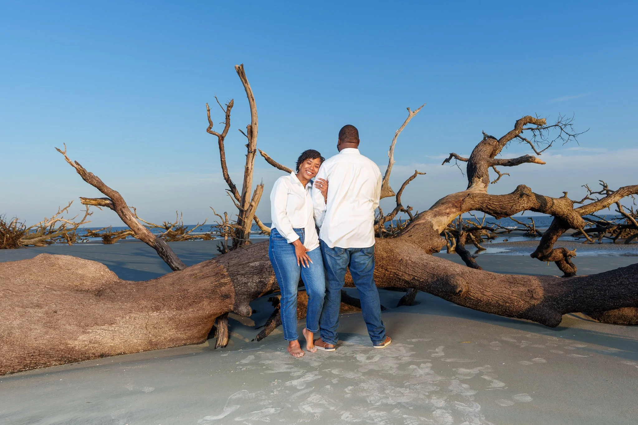 Beach photoshoot for a couple at Huntington Island South Carolina