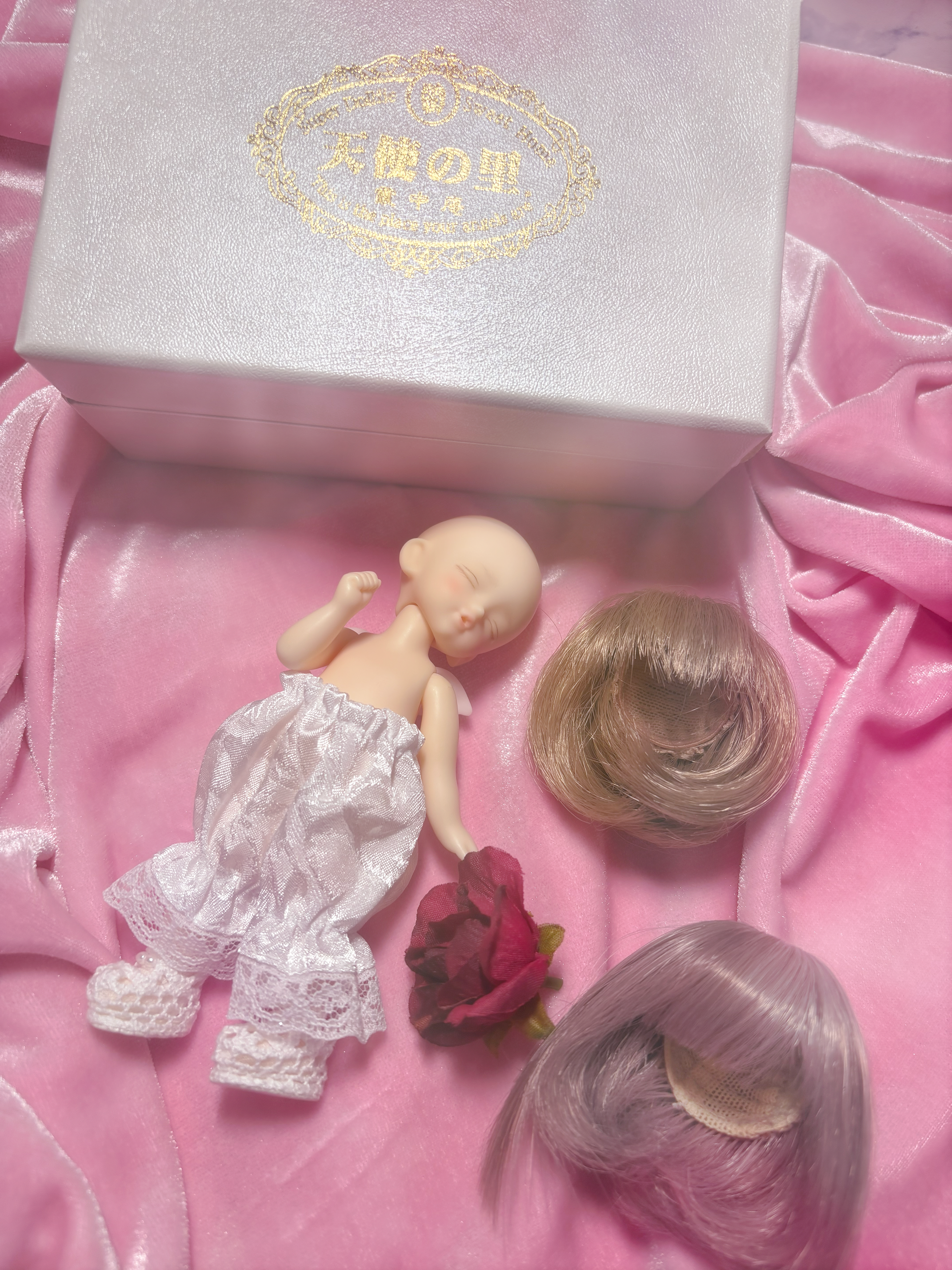 Sleeping face Volks Rei-Tenshi BJD ball jointed doll with two wigs and rose prop