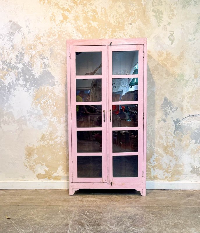 Pink Almirah Timber Glass Cabinet