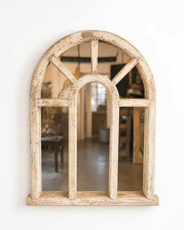 Huge Wooden Arch Paneled Mirror