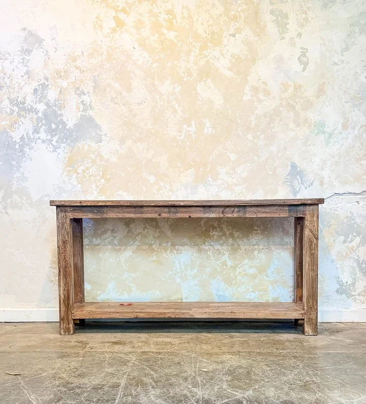 Large Wooden Rustic Console with Shelf