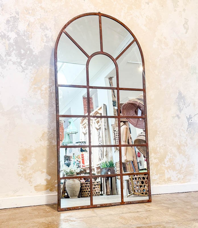 Arched Iron Panelled Mirror